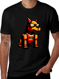 Robotic Dog Graphic Tee - Black Cotton T-Shirt