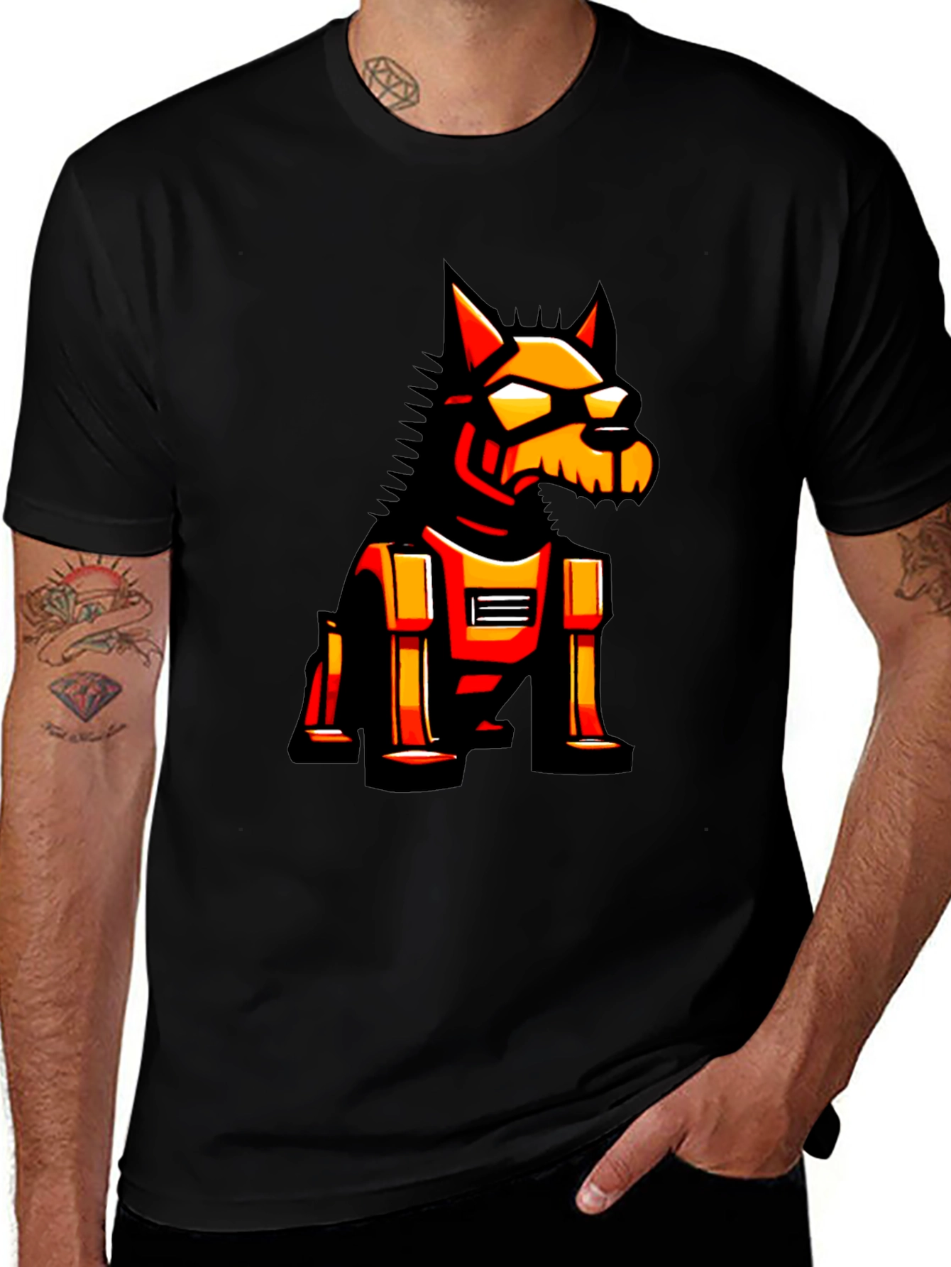 Robotic Dog Graphic Tee - Black Cotton T-Shirt