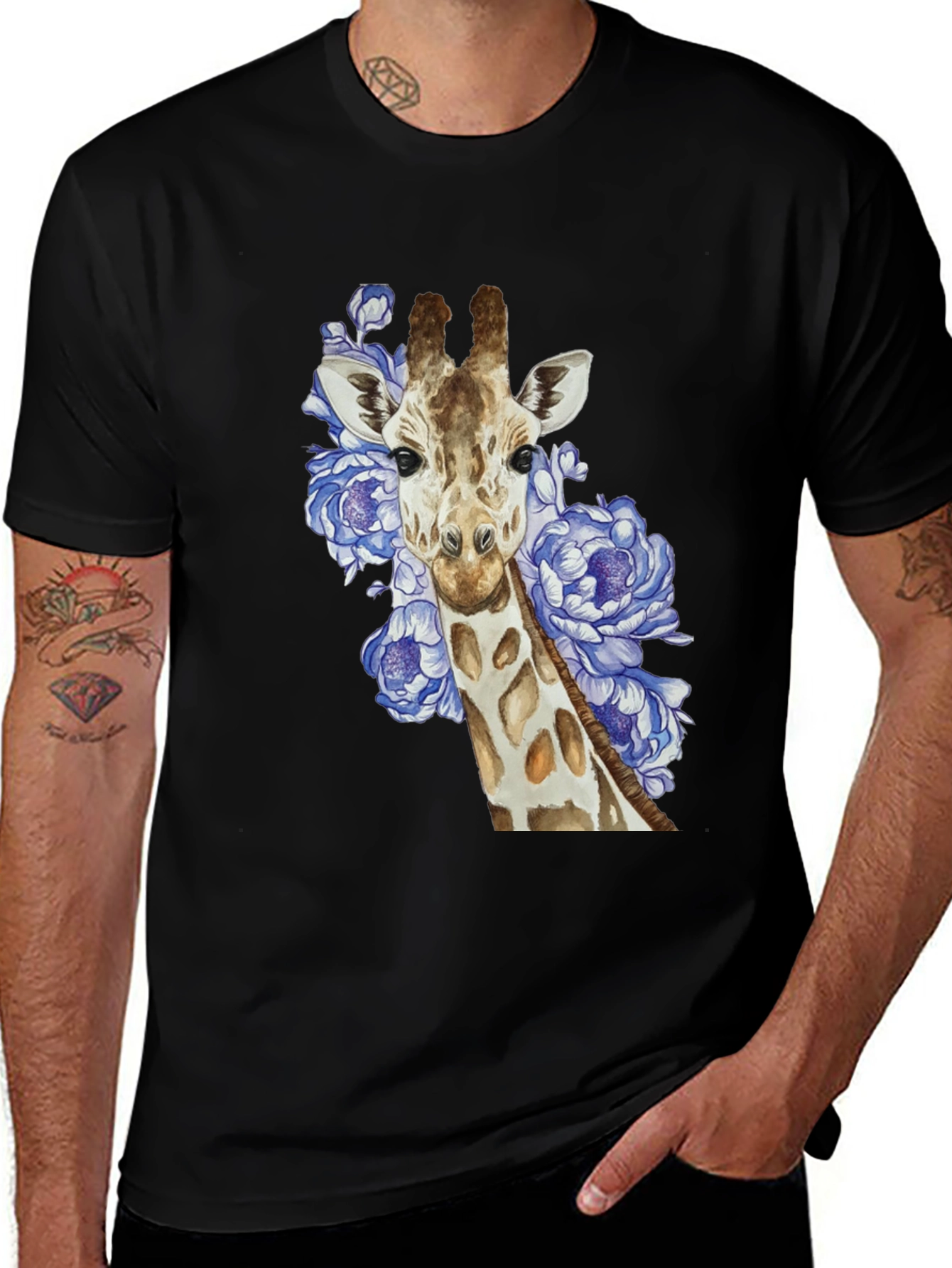 Giraffe Floral T-Shirt - Black