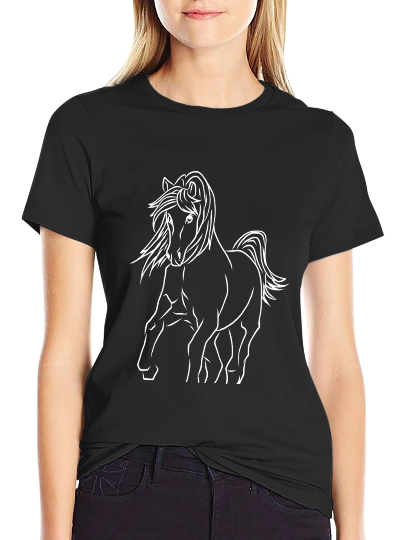 Black Horse Outline Graphic Tee - Stylish Mens Casual Wear