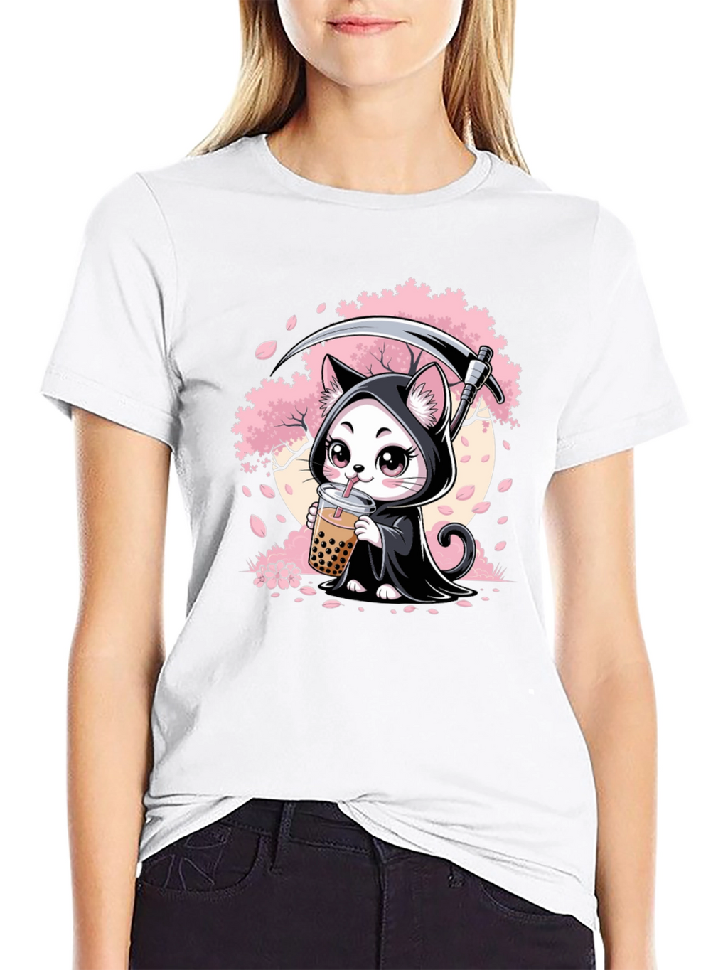 Grim Reaper Cat Bubble Tea Graphic Tee