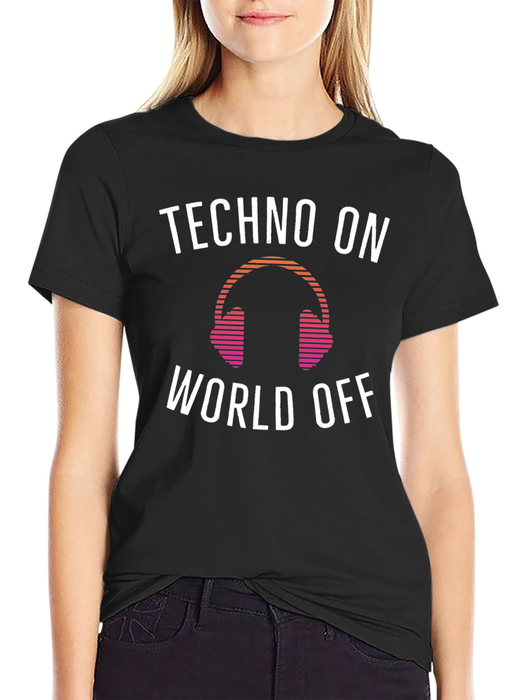 Techno Music Headphone Graphic Tee - Black