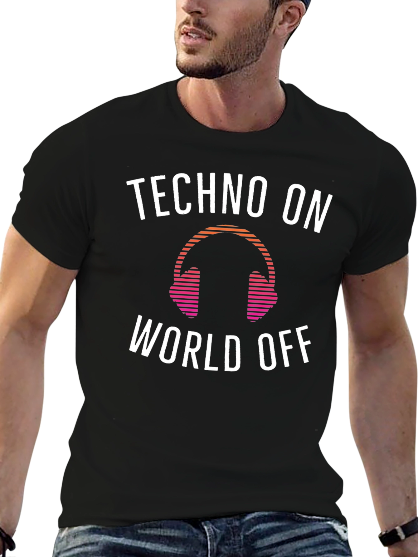 Techno Music Headphone Graphic Tee - Black