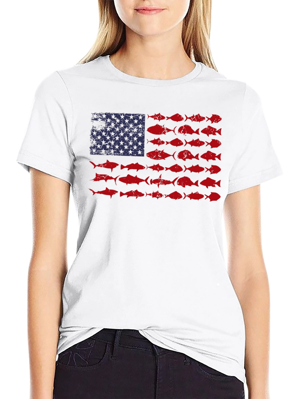 American Flag Fish Graphic Tee - Patriotic Angler Shirt