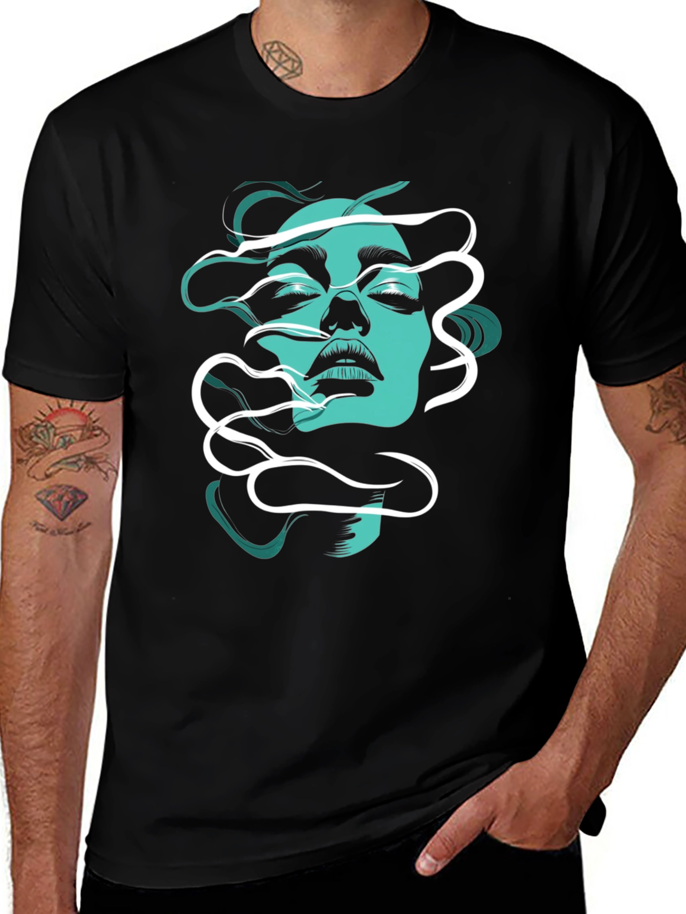 Abstract Woman Graphic T-Shirt - Black