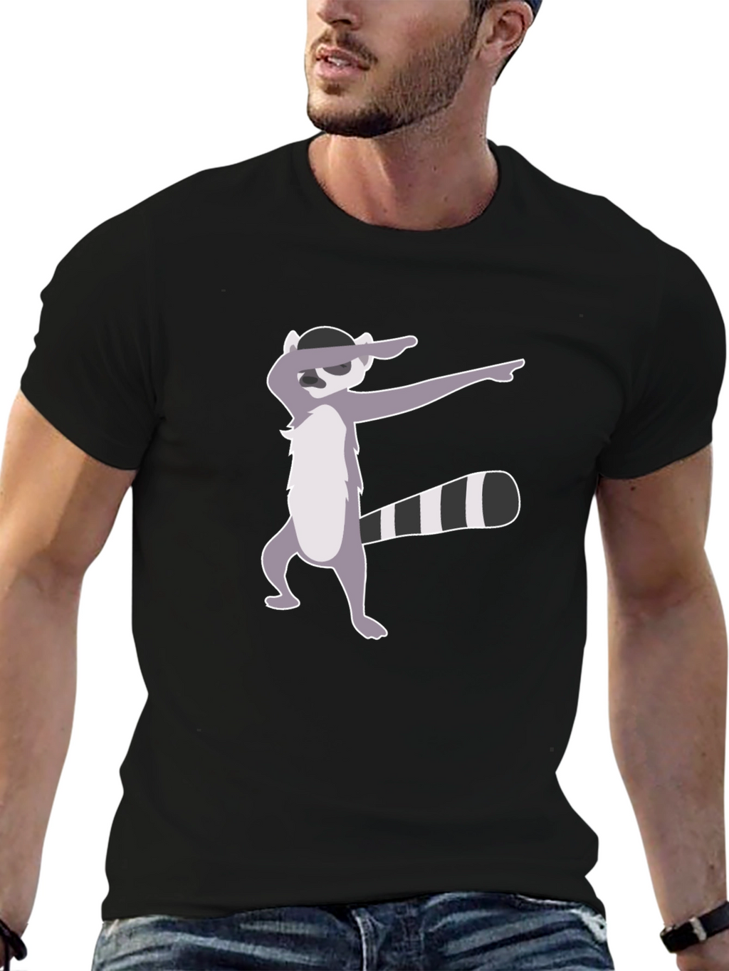 Dabbing Raccoon Graphic Tee - Black