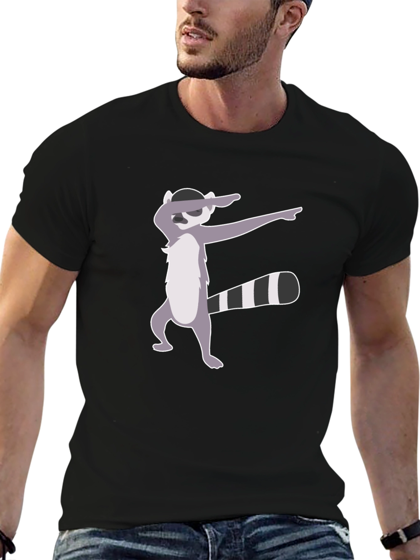 Dabbing Raccoon Graphic Tee - Black