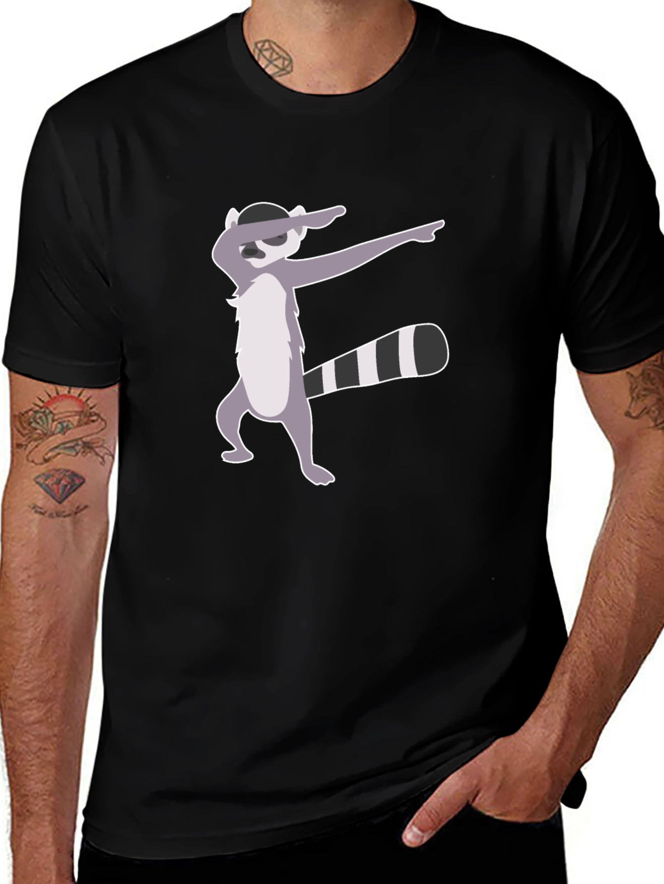 Dabbing Raccoon Graphic Tee - Black
