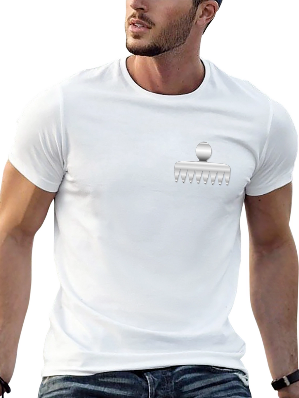 Mens Black T-Shirt with Novelty Comb Design