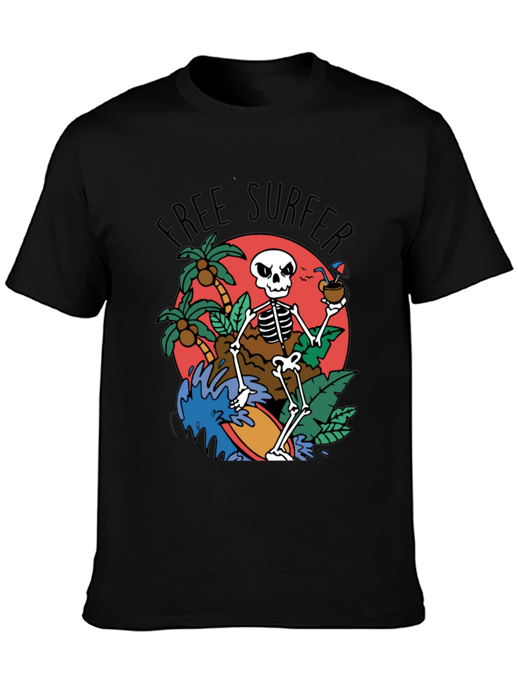 Free Surfer Skeleton Graphic T-Shirt