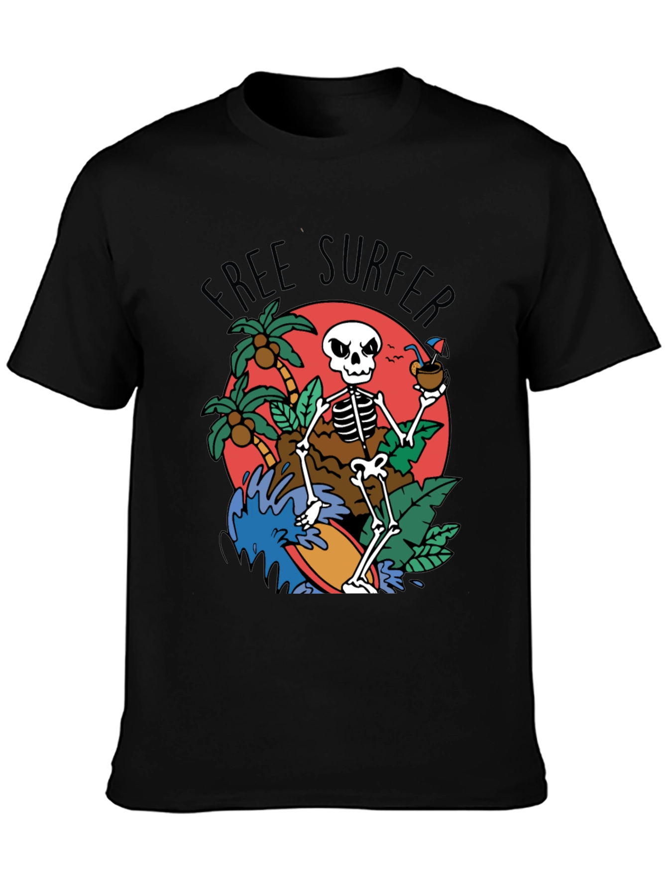 Free Surfer Skeleton Graphic T-Shirt