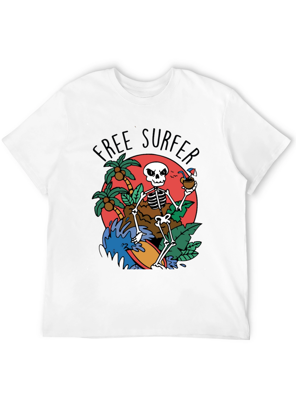 Free Surfer Skeleton Graphic T-Shirt