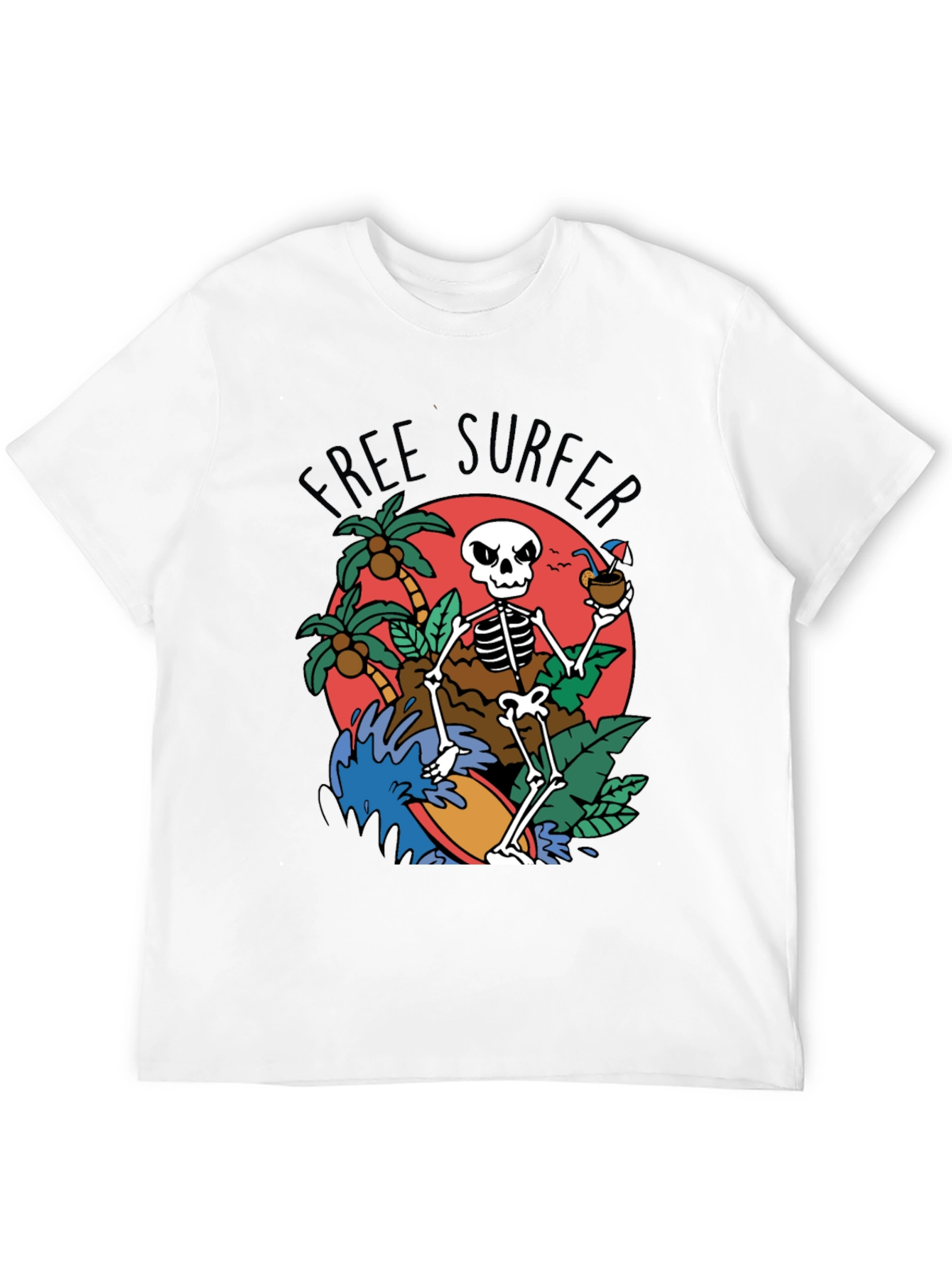 Free Surfer Skeleton Graphic T-Shirt