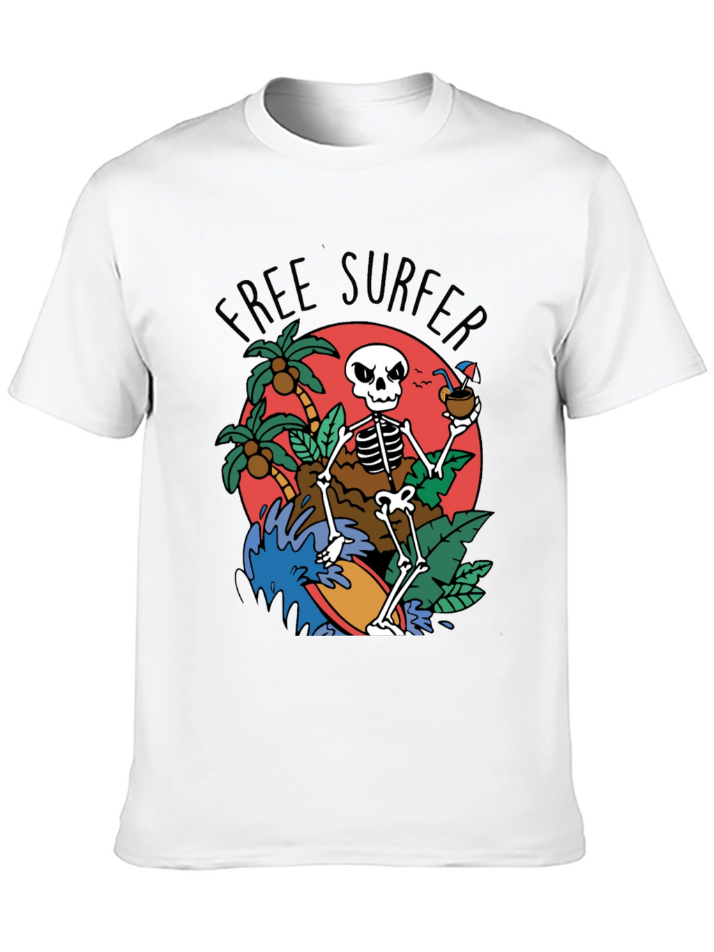 Free Surfer Skeleton Graphic T-Shirt