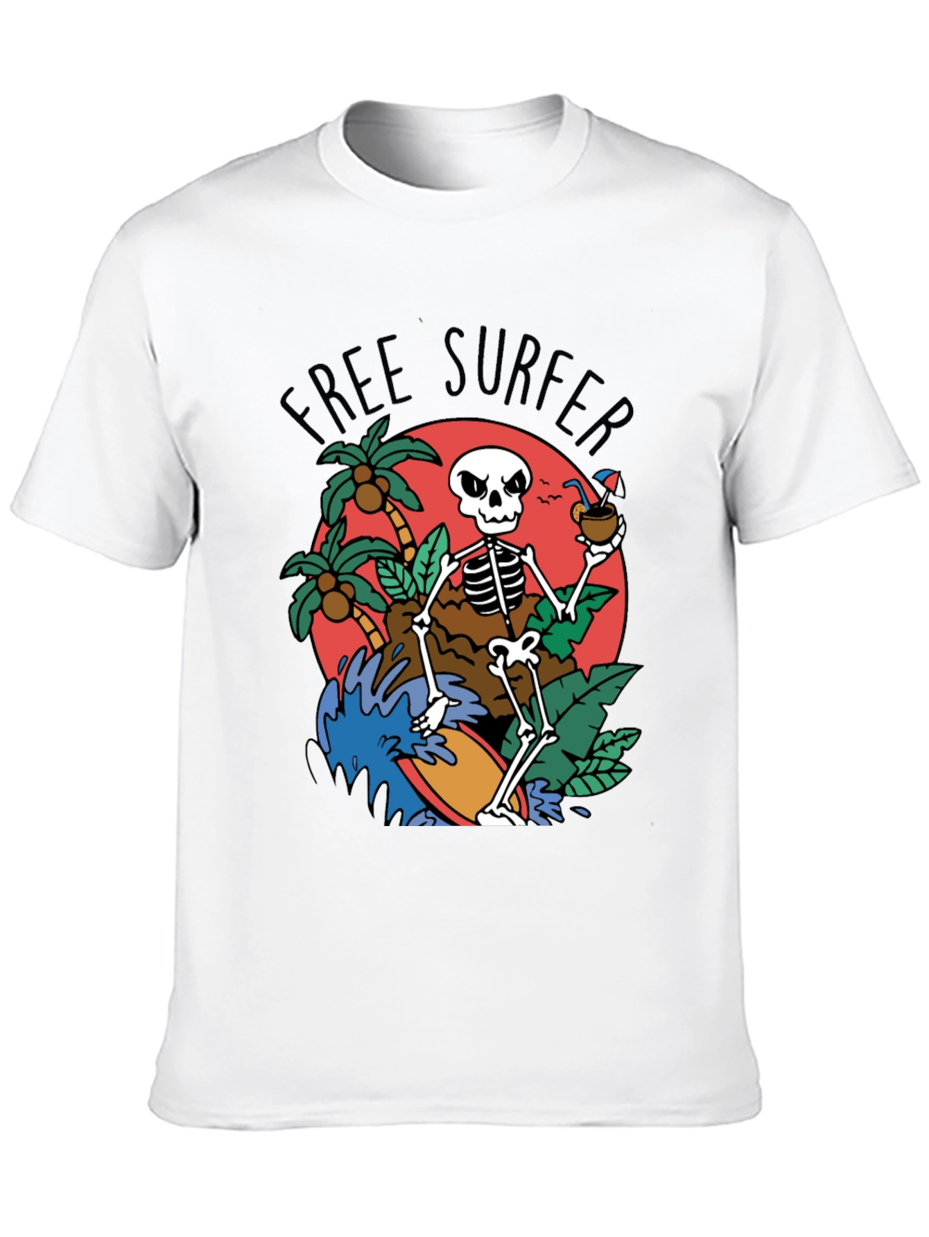 Free Surfer Skeleton Graphic T-Shirt
