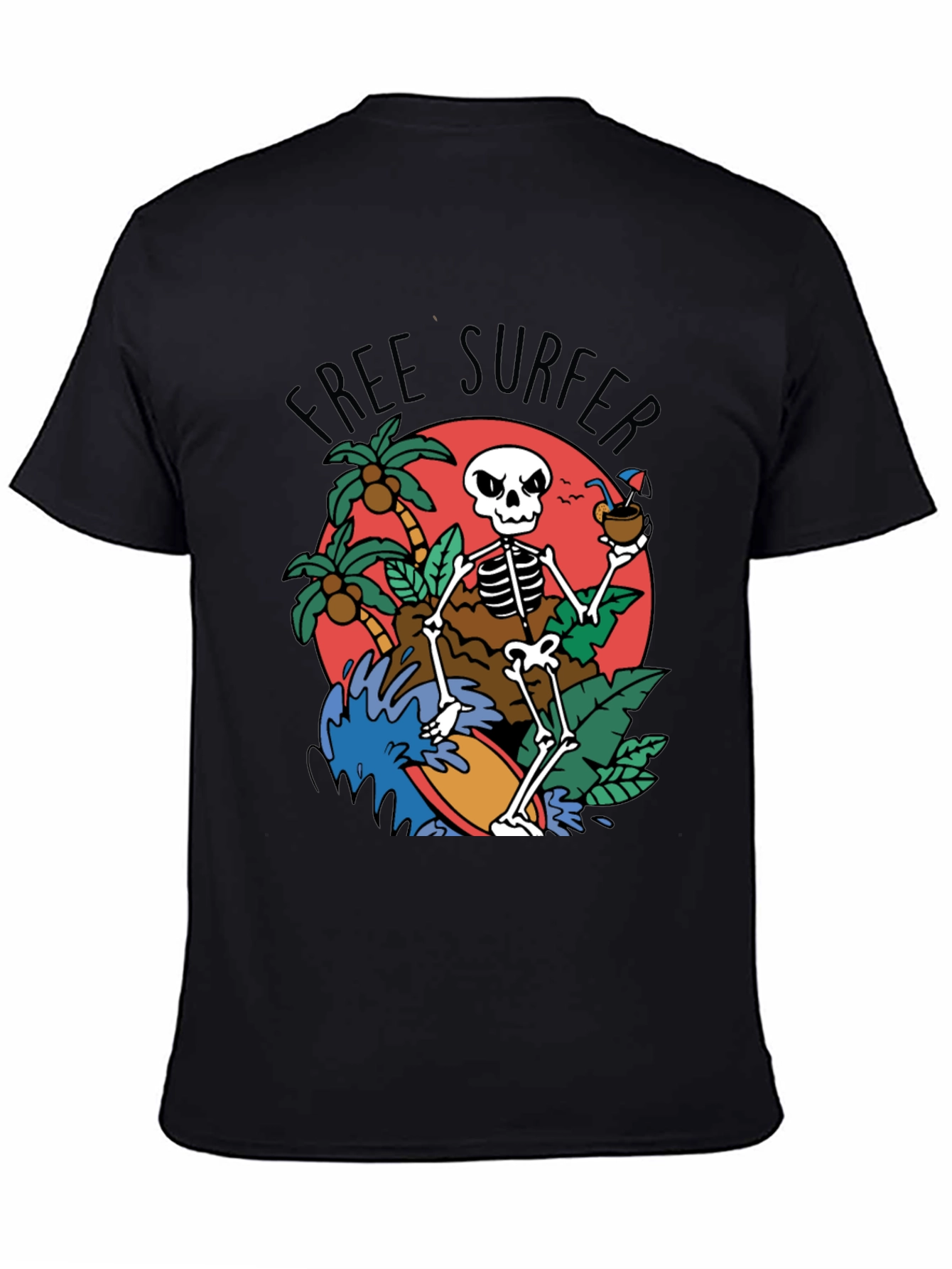Free Surfer Skeleton Graphic T-Shirt
