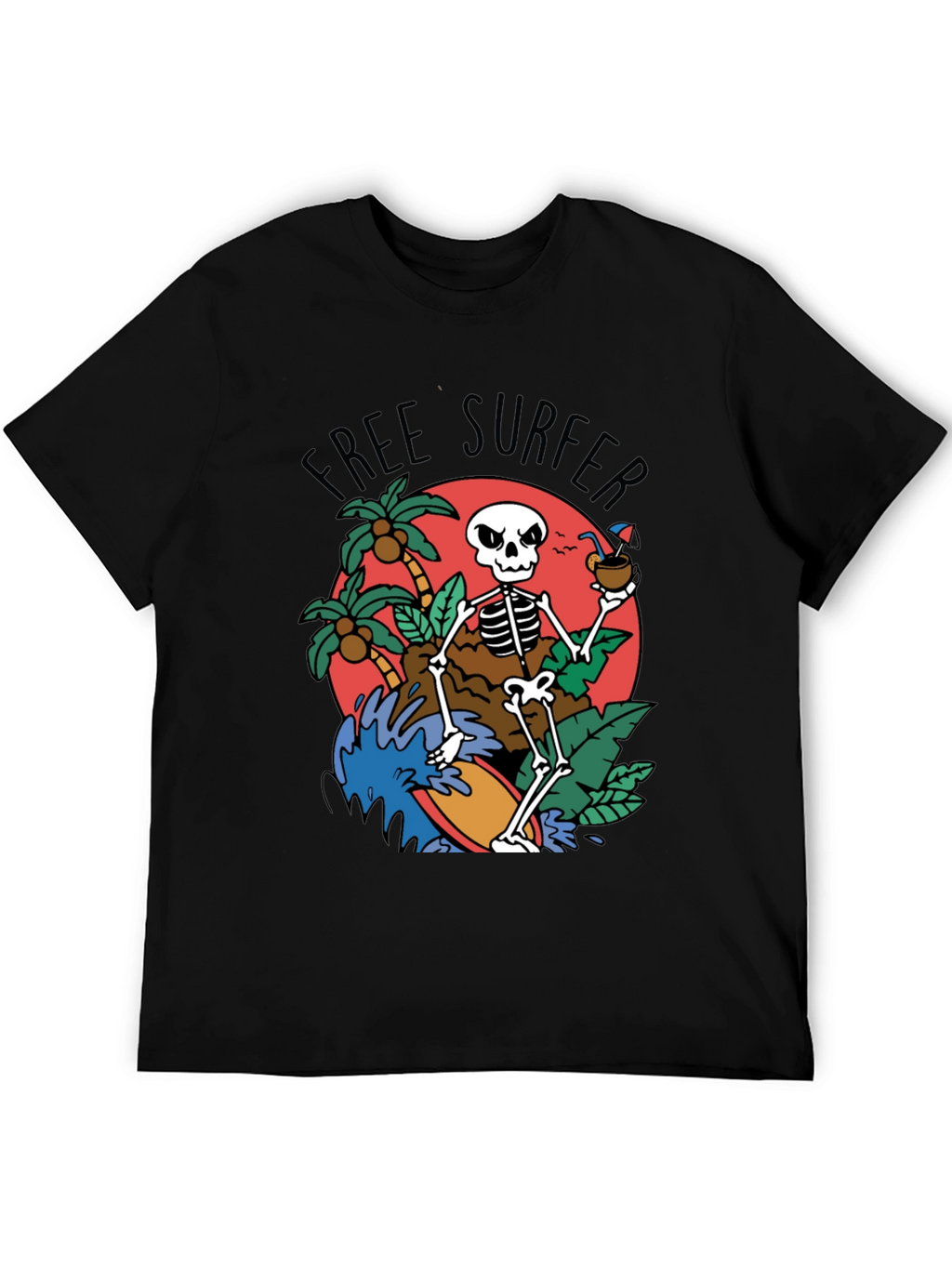 Free Surfer Skeleton Graphic T-Shirt