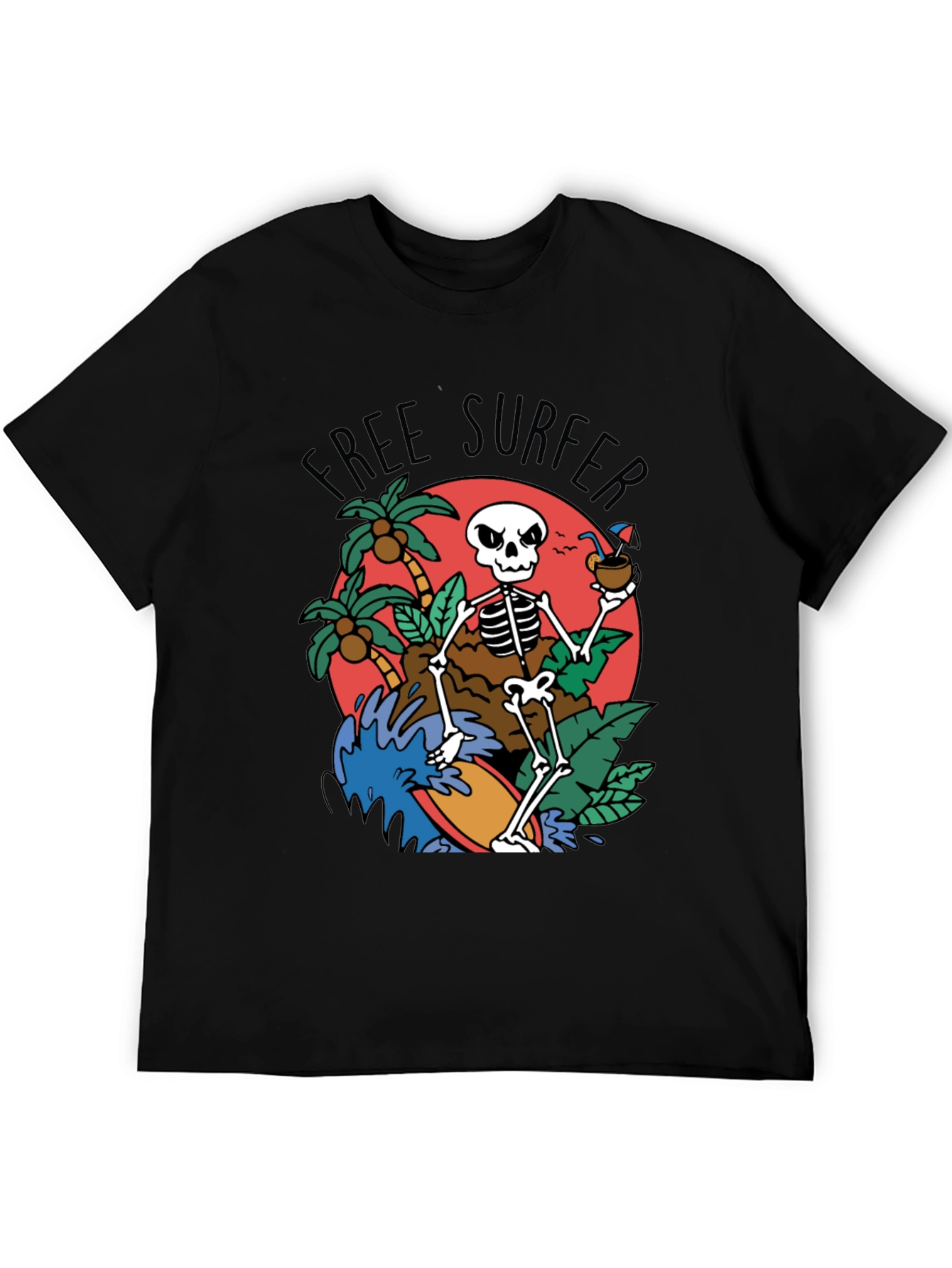 Free Surfer Skeleton Graphic T-Shirt