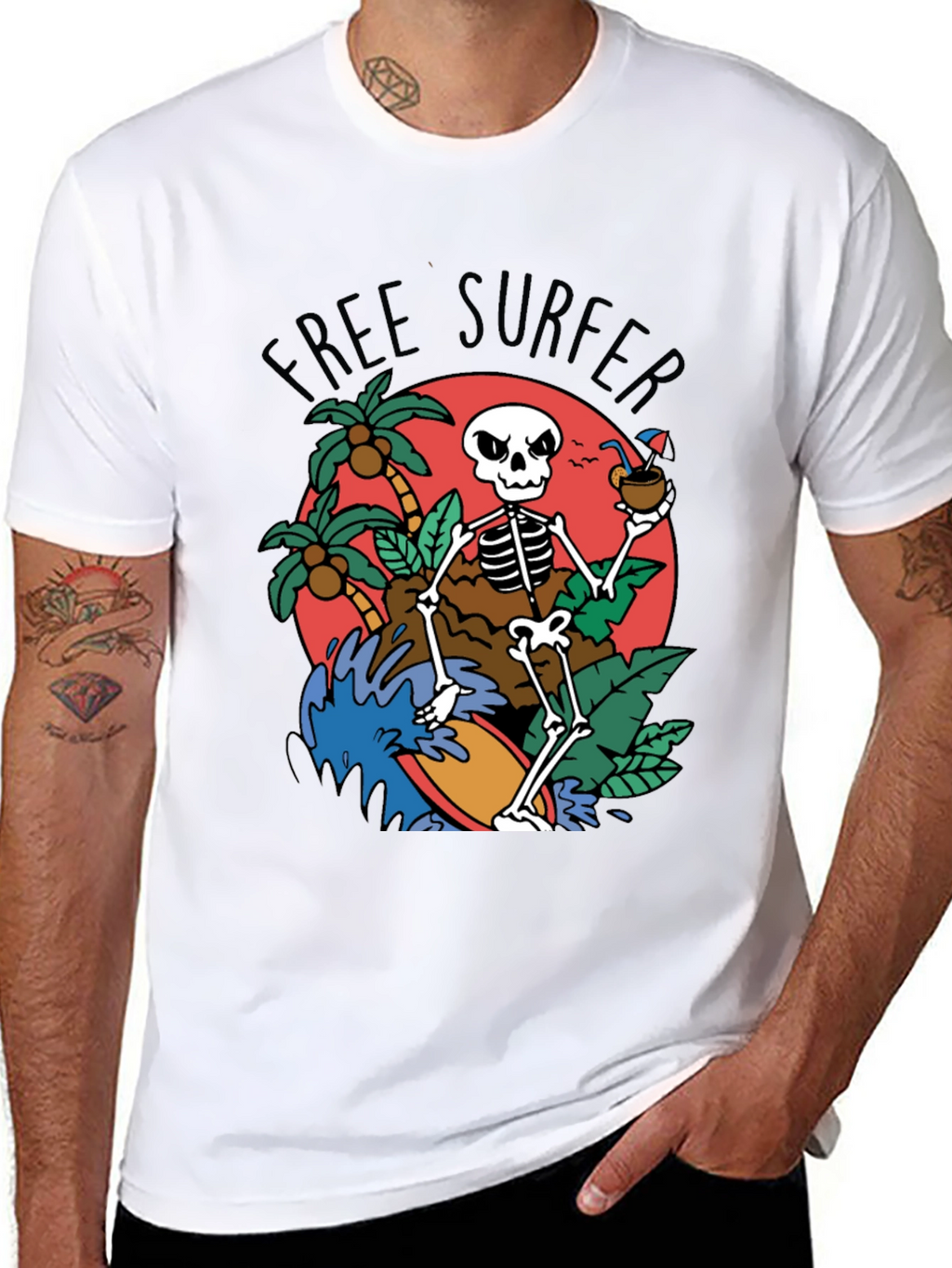 Free Surfer Skeleton Graphic T-Shirt