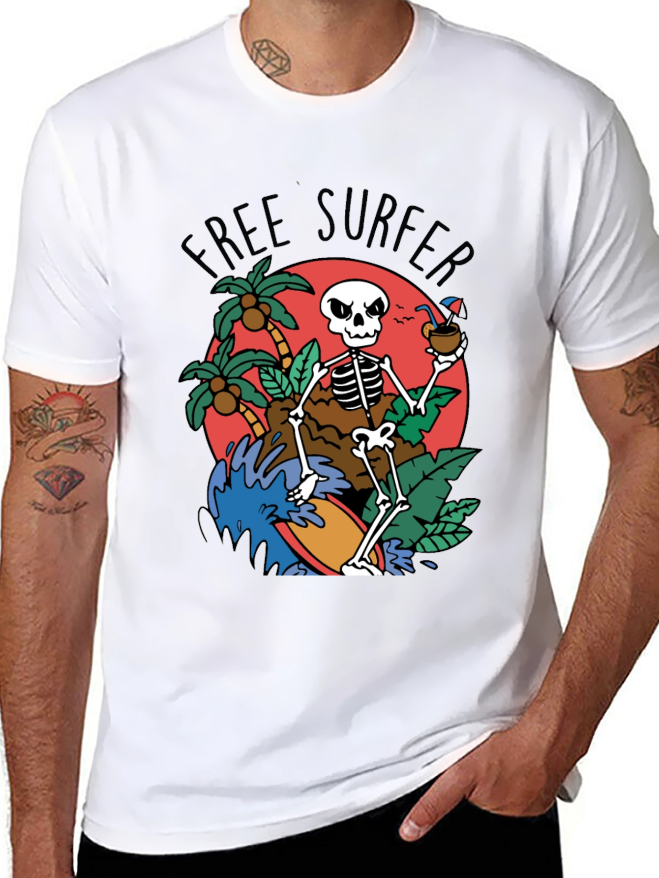 Free Surfer Skeleton Graphic T-Shirt