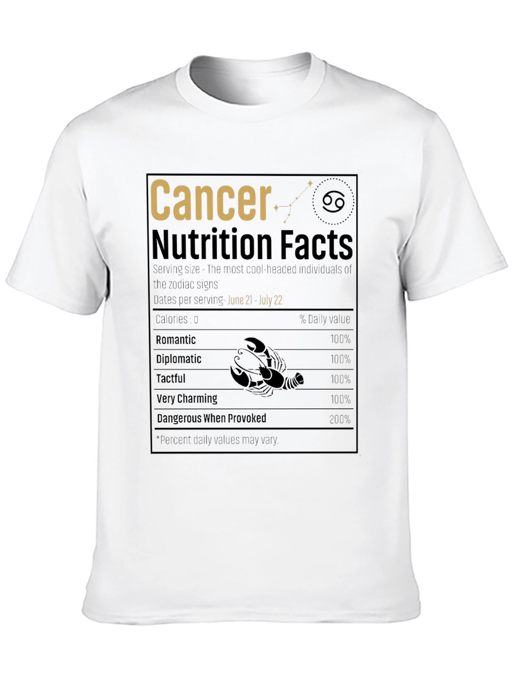 Cancer Zodiac Nutrition Facts Black T-Shirt