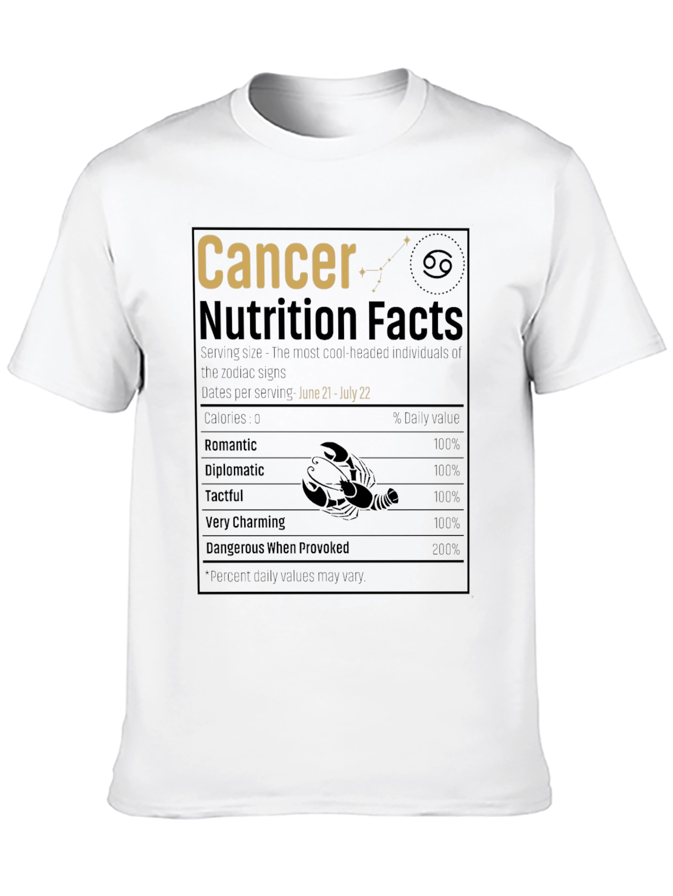 Cancer Zodiac Nutrition Facts Black T-Shirt