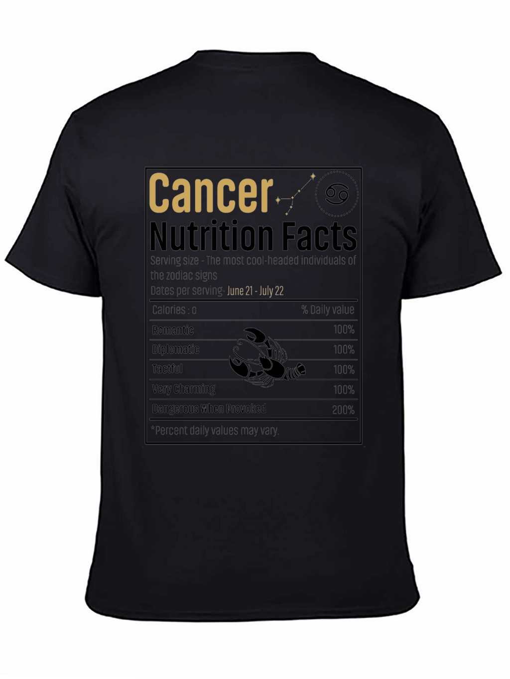 Cancer Zodiac Nutrition Facts Black T-Shirt