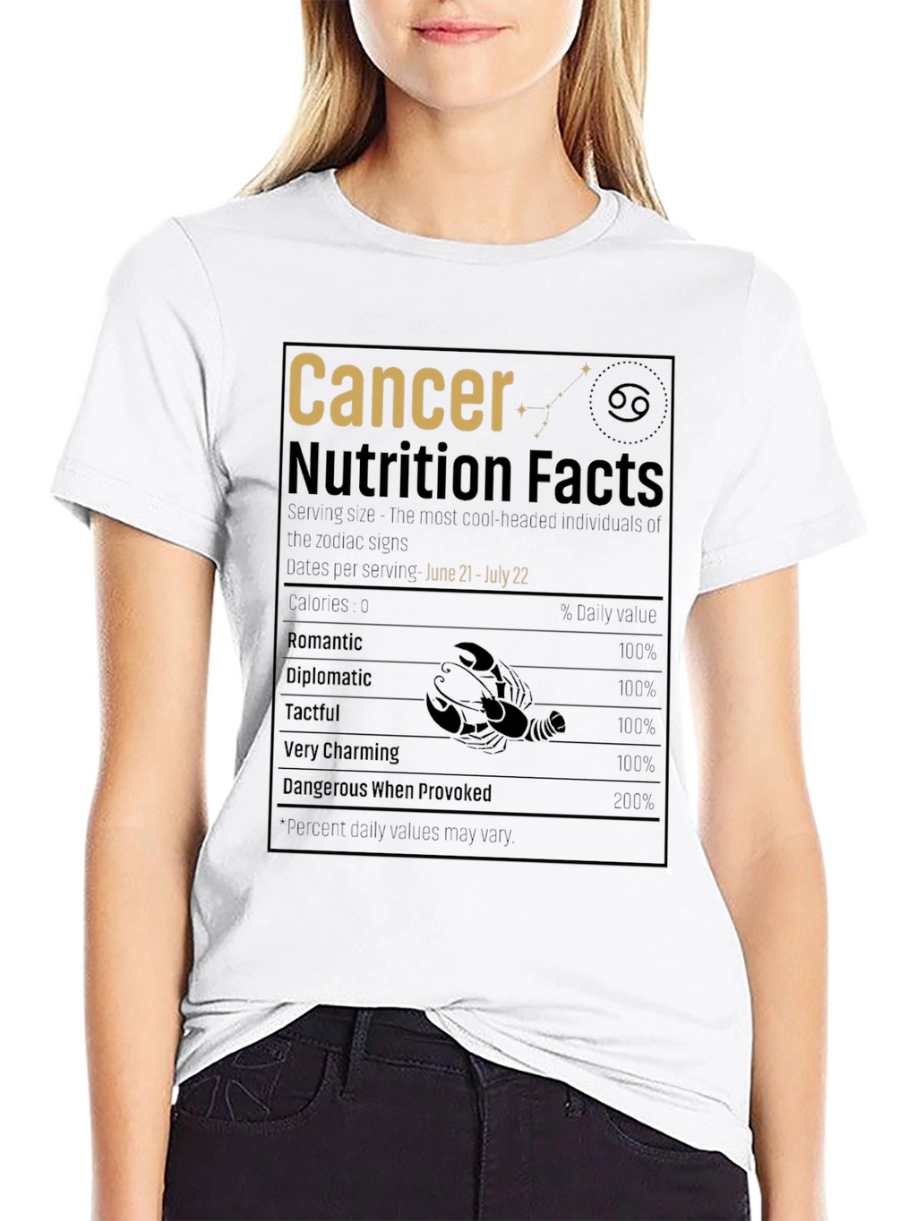 Cancer Zodiac Nutrition Facts Black T-Shirt