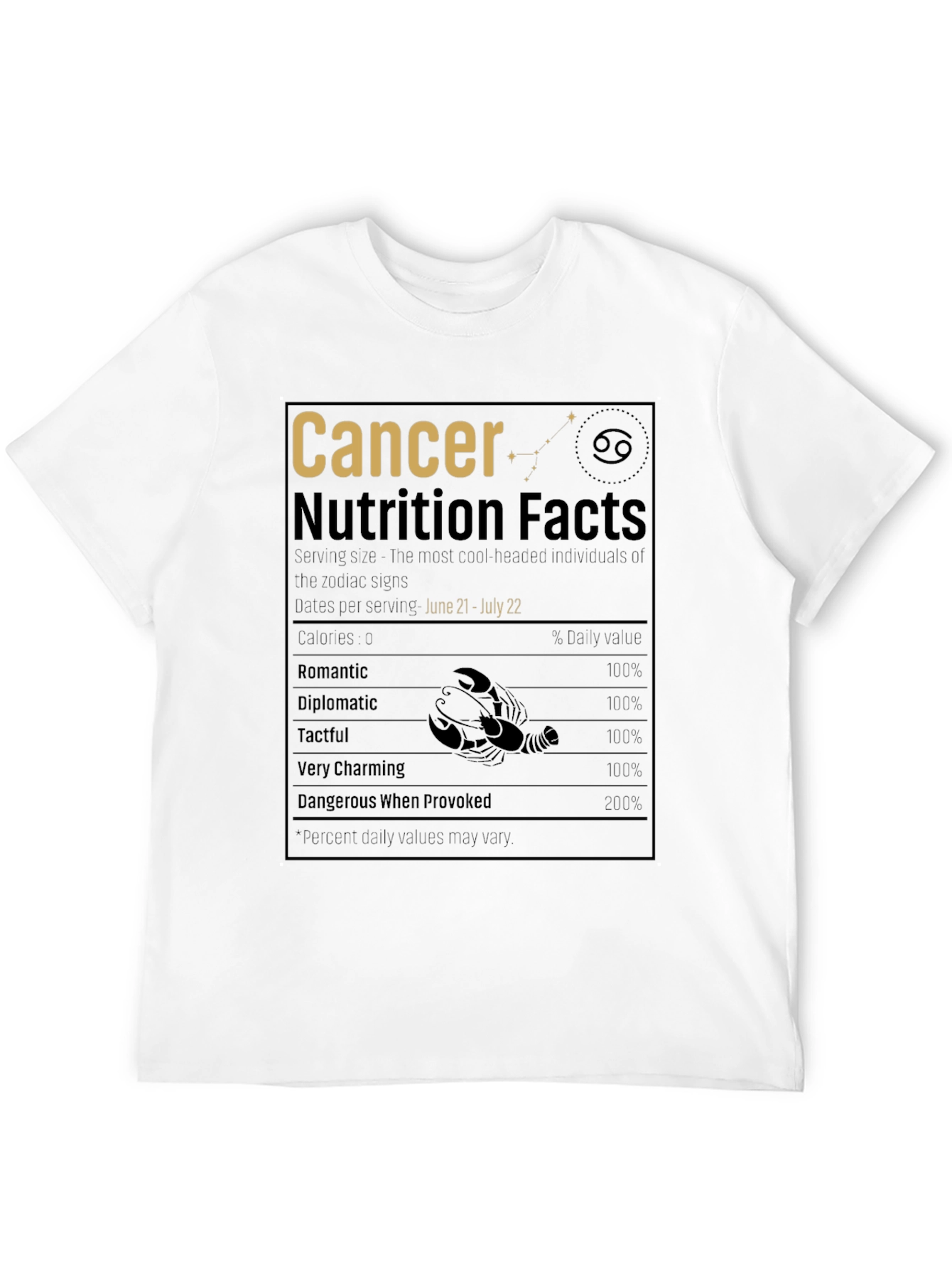 Cancer Zodiac Nutrition Facts Black T-Shirt