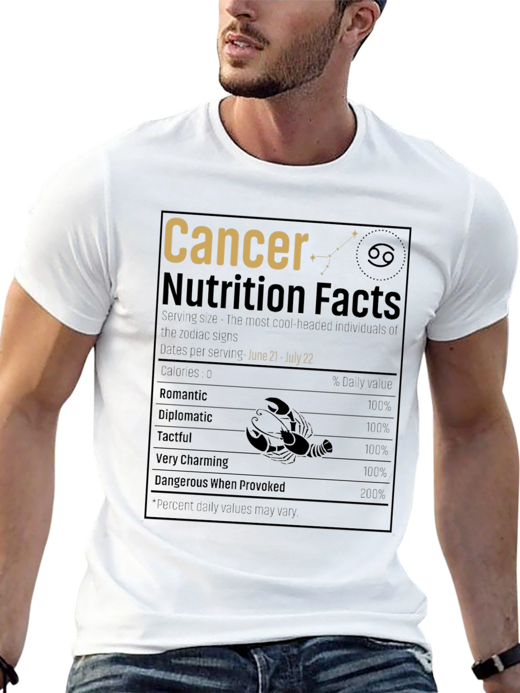 Cancer Zodiac Nutrition Facts Black T-Shirt