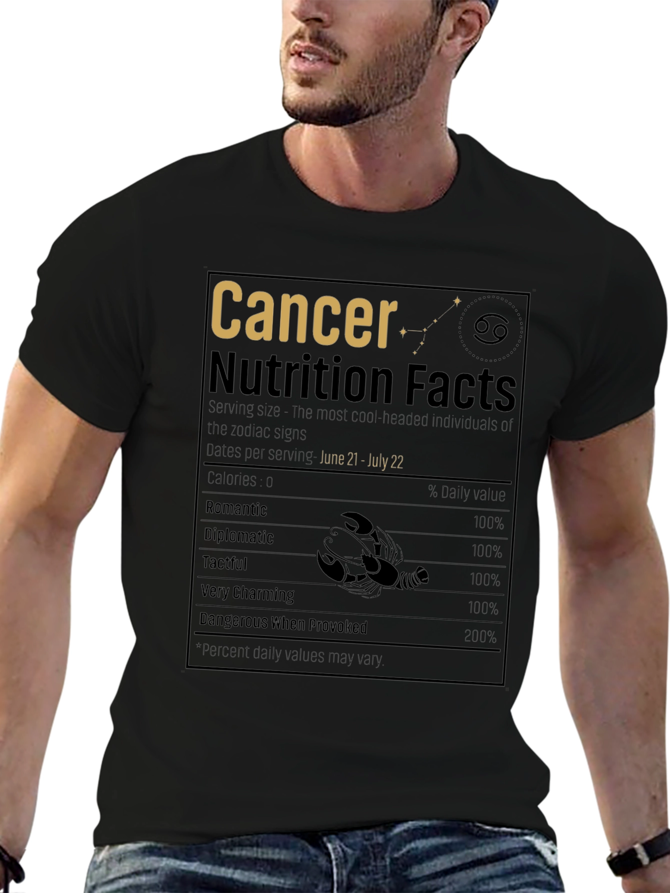 Cancer Zodiac Nutrition Facts Black T-Shirt