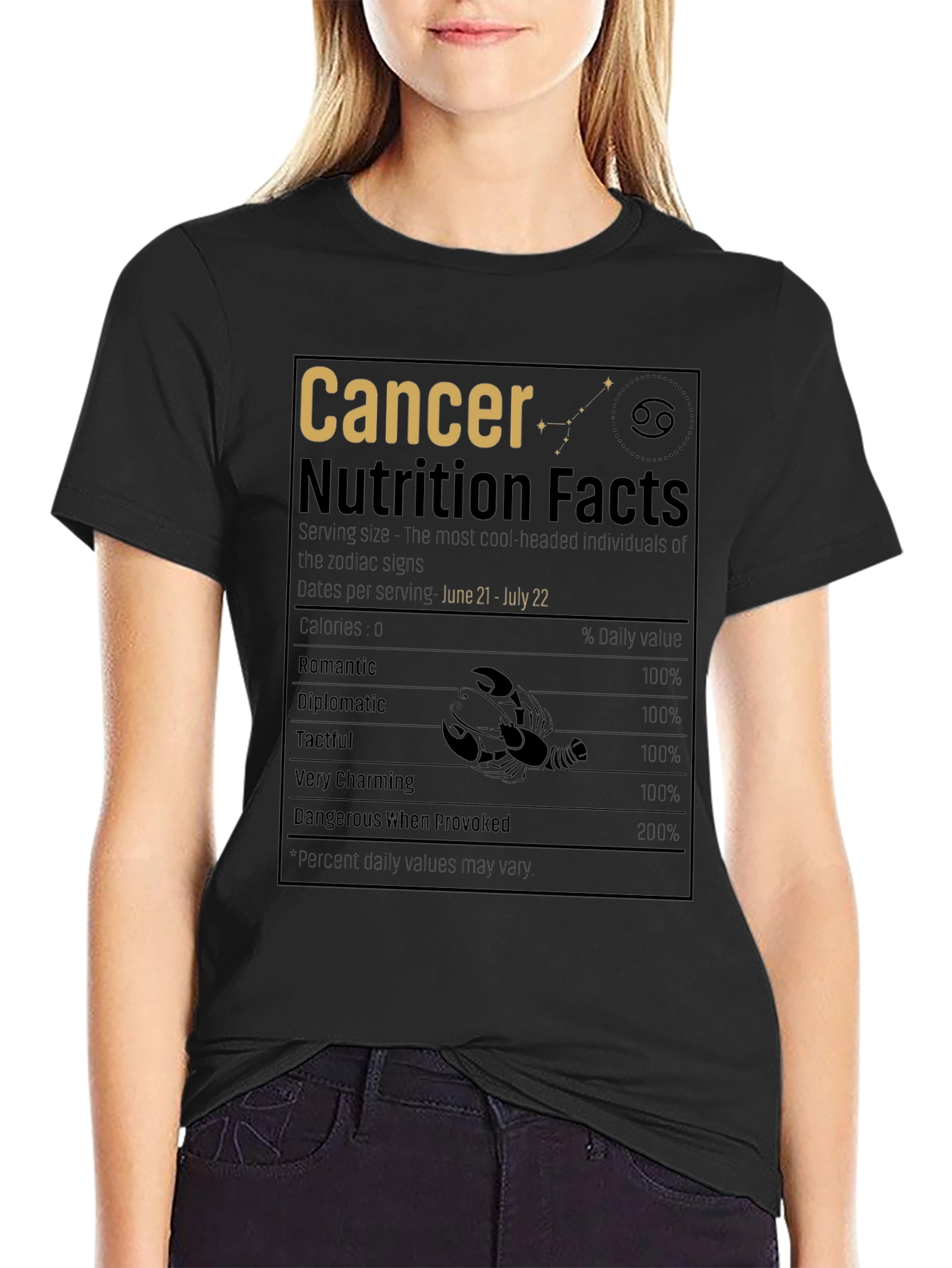 Cancer Zodiac Nutrition Facts Black T-Shirt