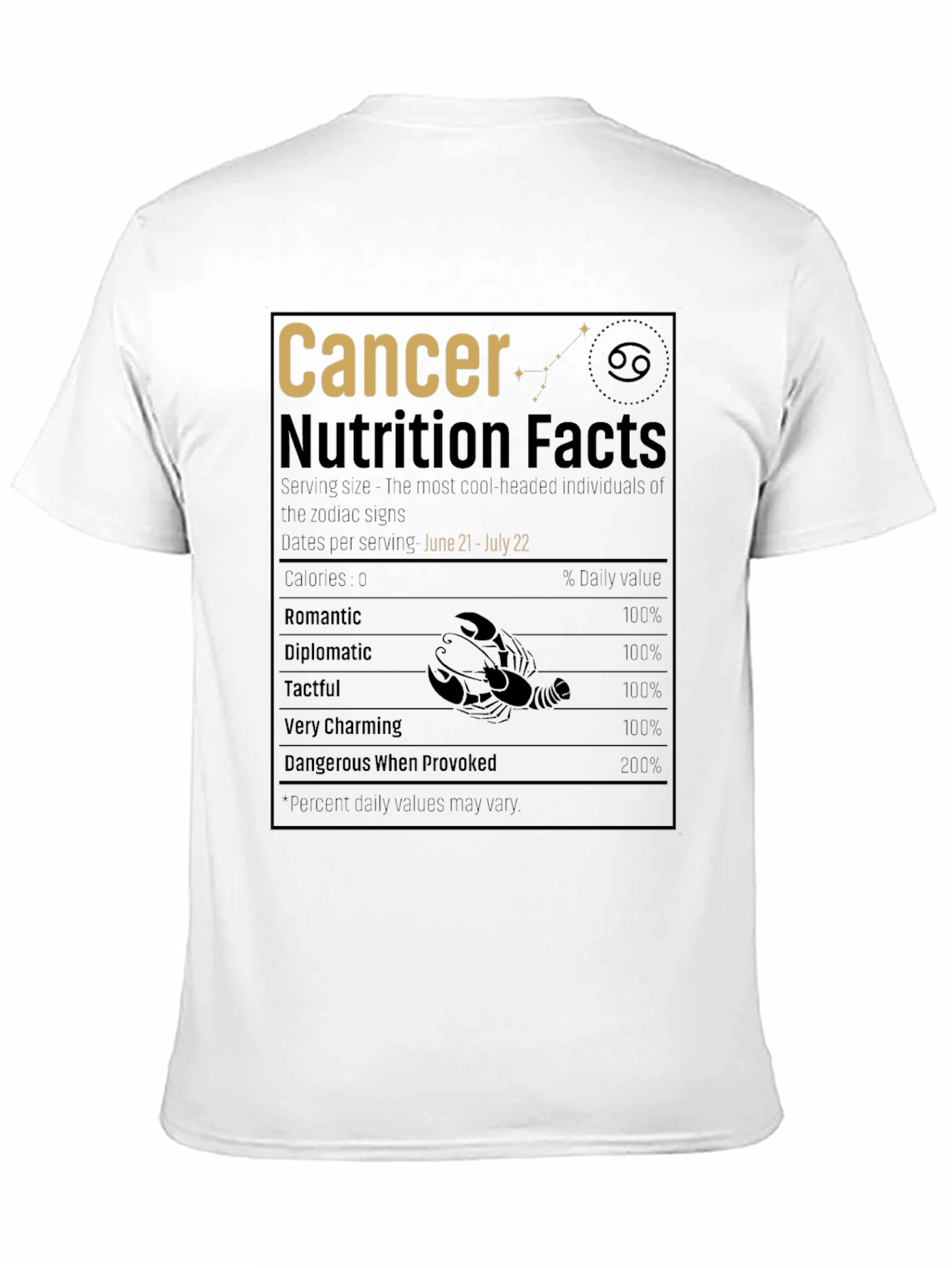 Cancer Zodiac Nutrition Facts Black T-Shirt