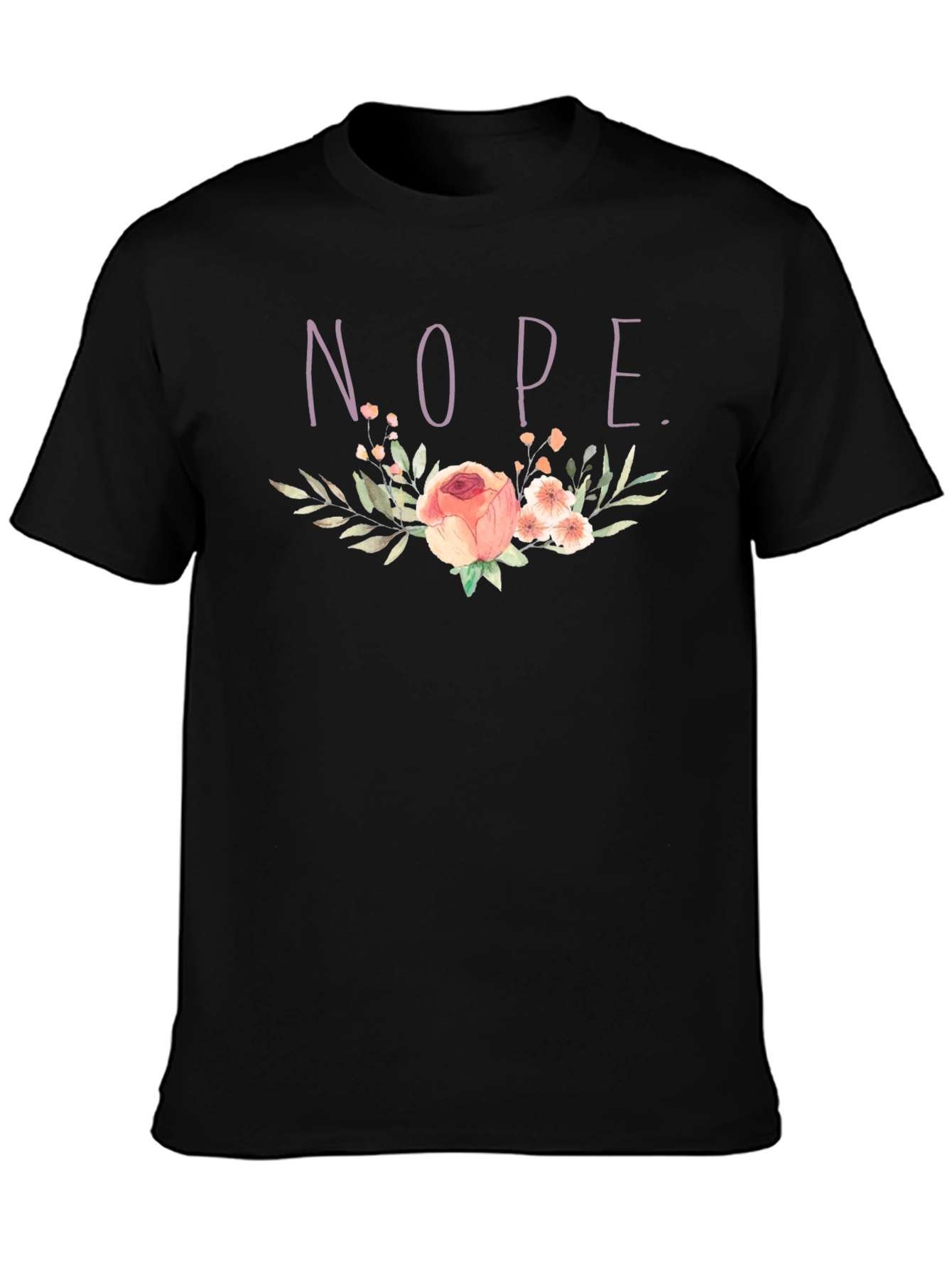Floral NOPE. T-Shirt - Black Cotton Tee