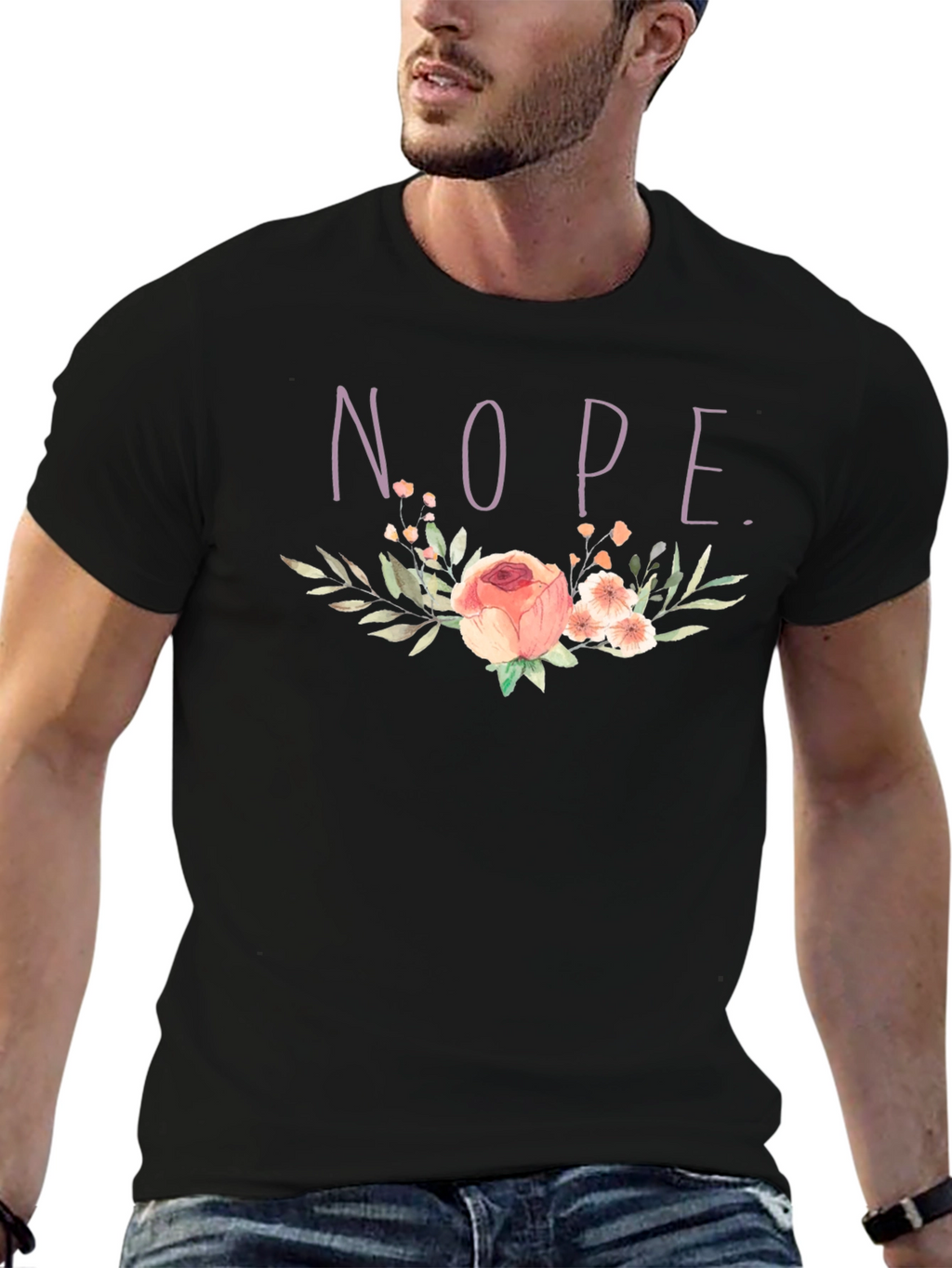 Floral NOPE. T-Shirt - Black Cotton Tee