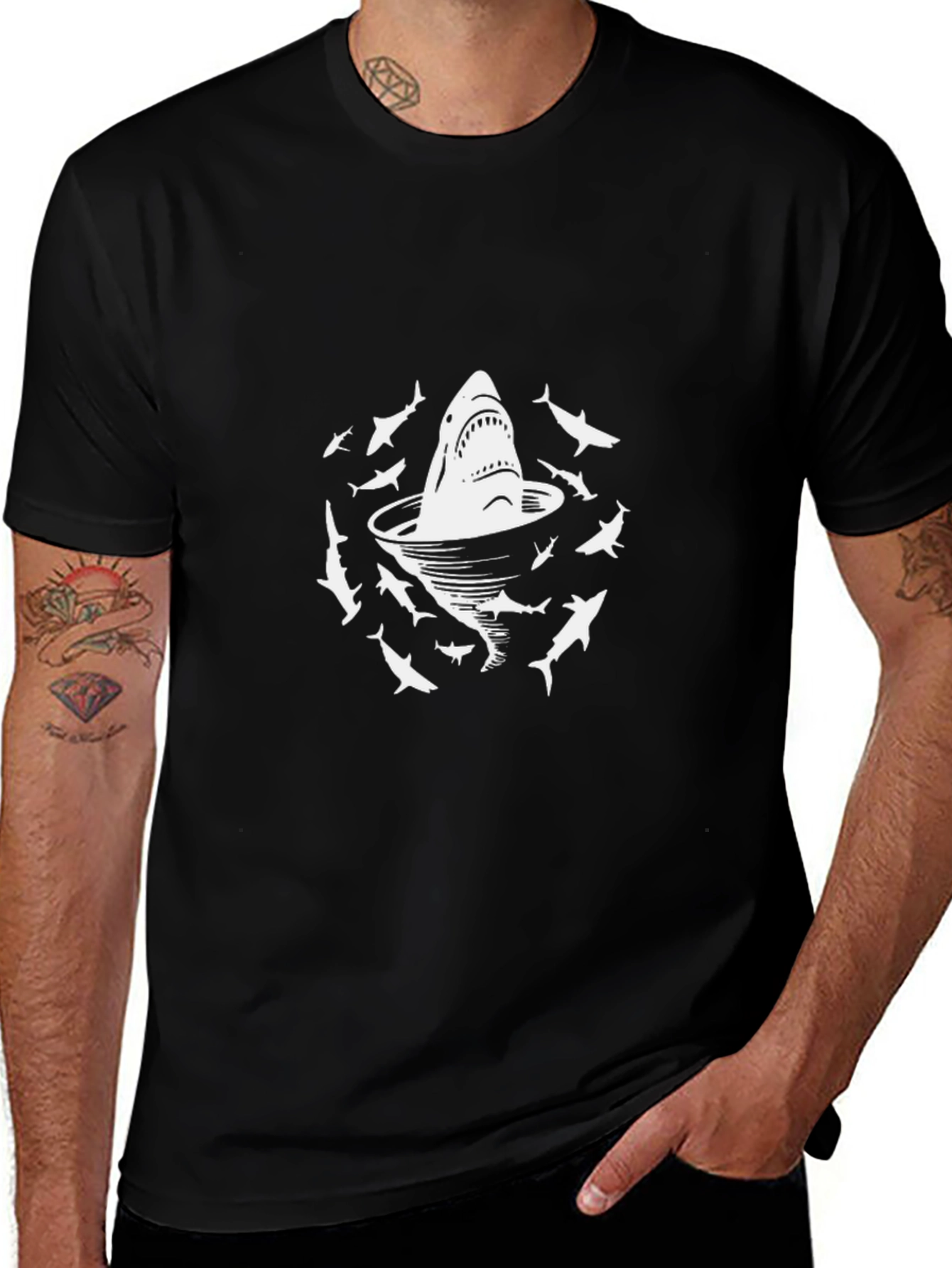 Shark Cocktail T-Shirt - Black Cotton Graphic Tee