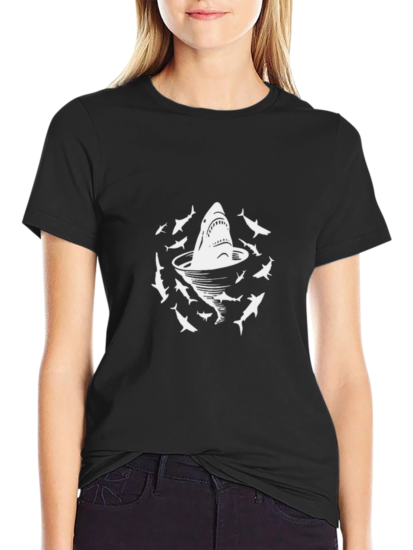 Shark Cocktail T-Shirt - Black Cotton Graphic Tee
