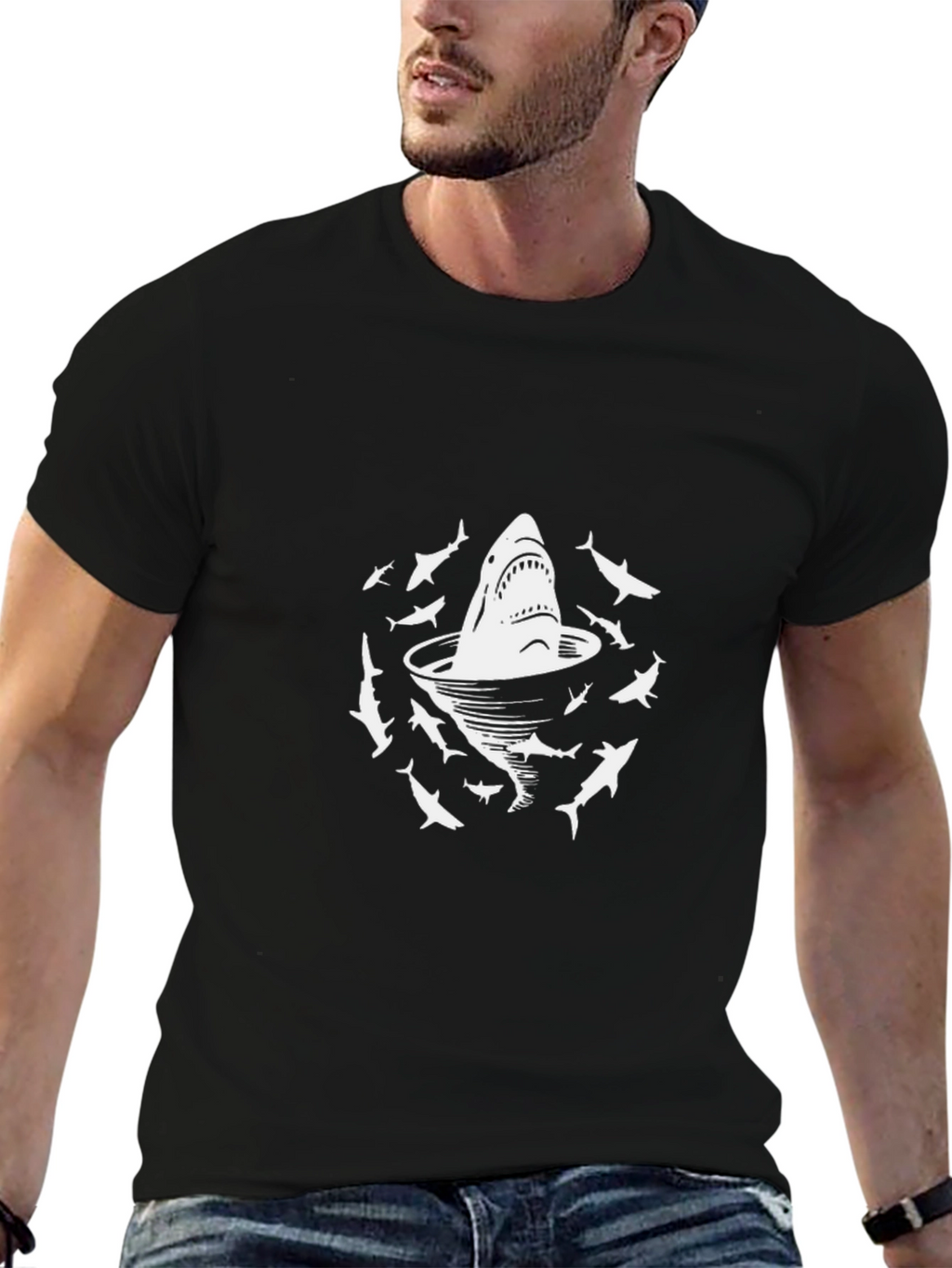 Shark Cocktail T-Shirt - Black Cotton Graphic Tee
