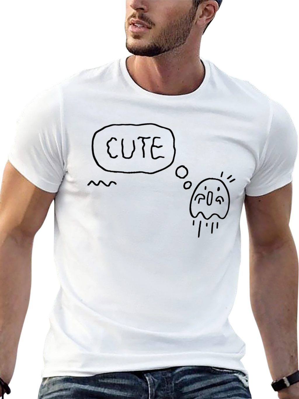 Cute Ghost Graphic Black T-Shirt