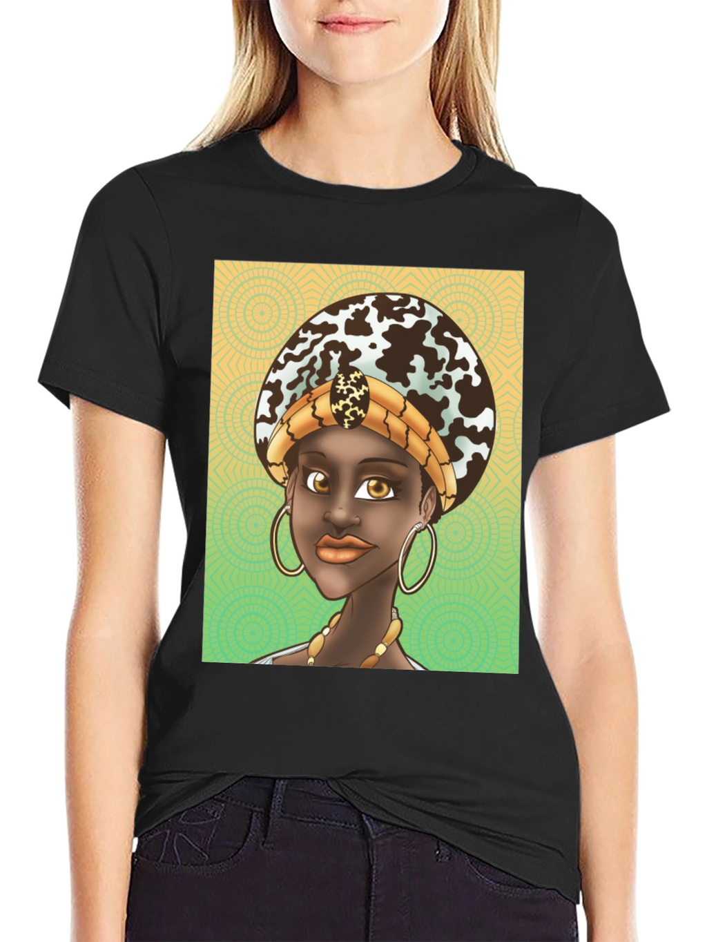 Black T-Shirt with African Queen Graphic