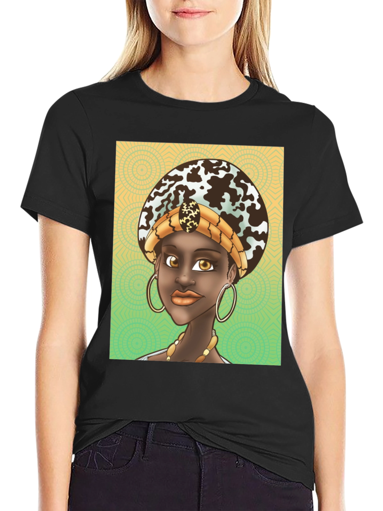 Black T-Shirt with African Queen Graphic