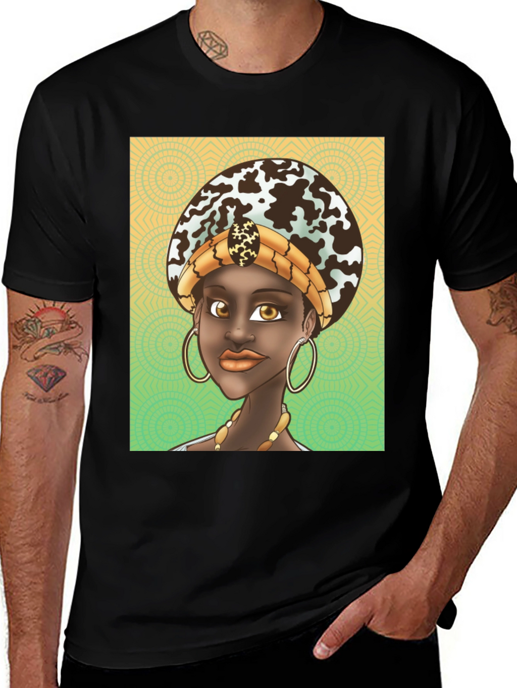 Black T-Shirt with African Queen Graphic