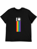 Rainbow Camera Graphic Tee - Black Cotton Shirt