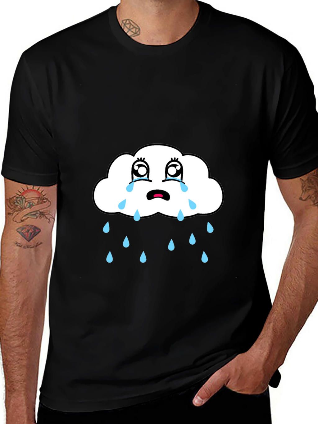 Sad Cloud Graphic Tee - Black Cotton T-Shirt