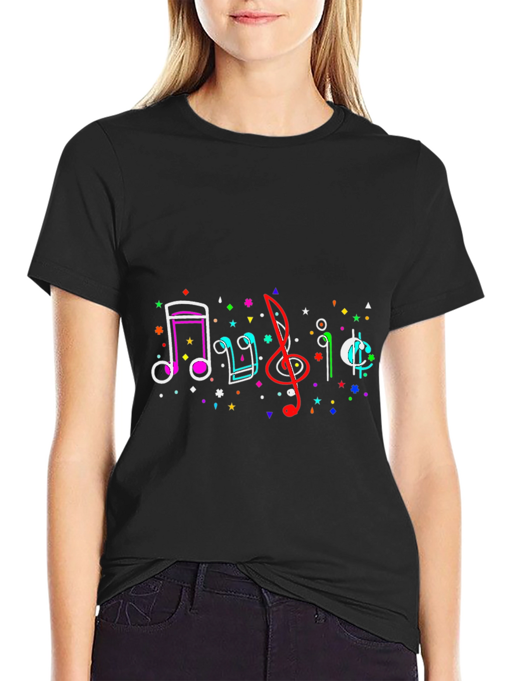 Musical Notes Graphic Tee - Black Casual T-Shirt