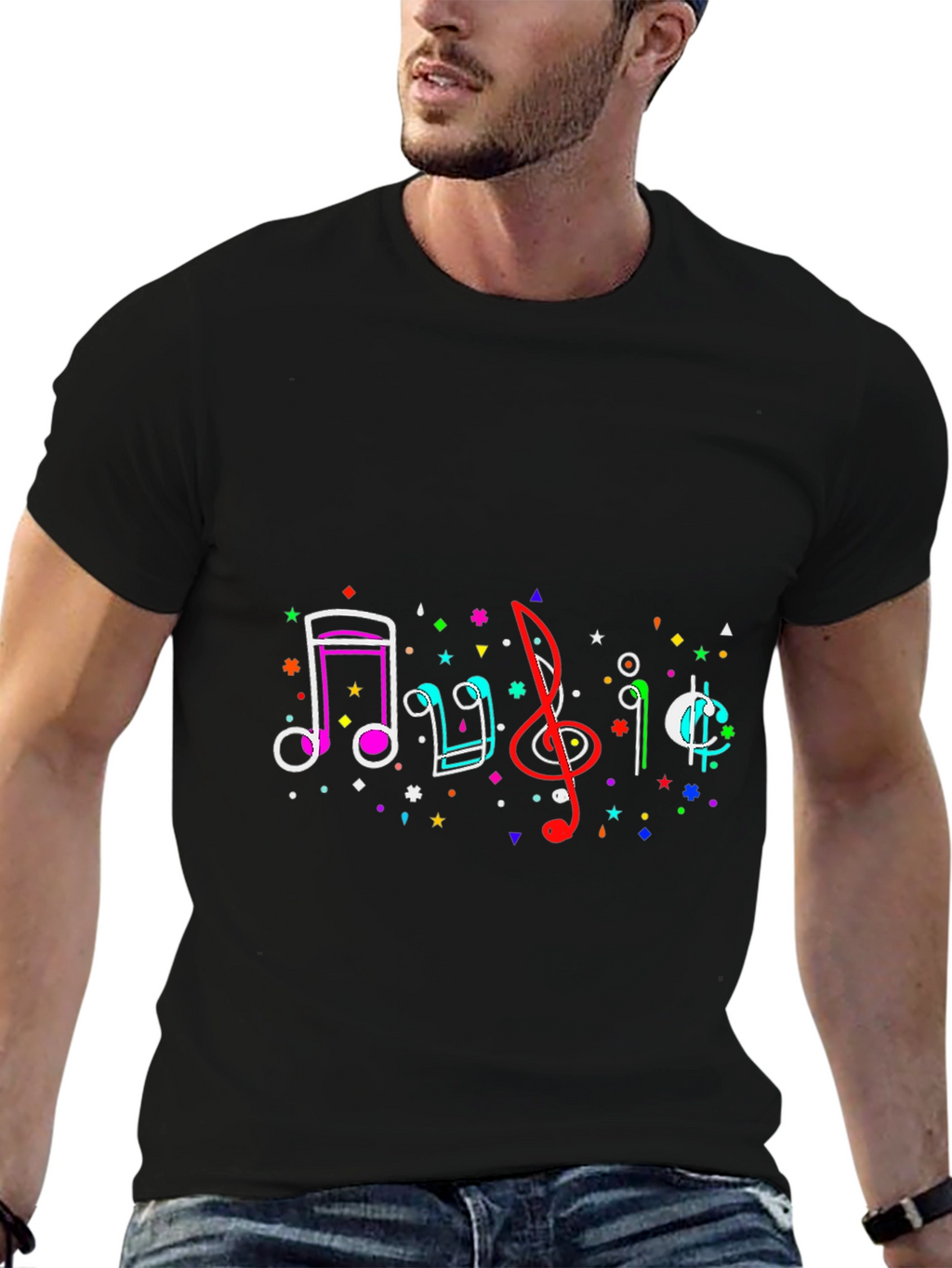 Musical Notes Graphic Tee - Black Casual T-Shirt