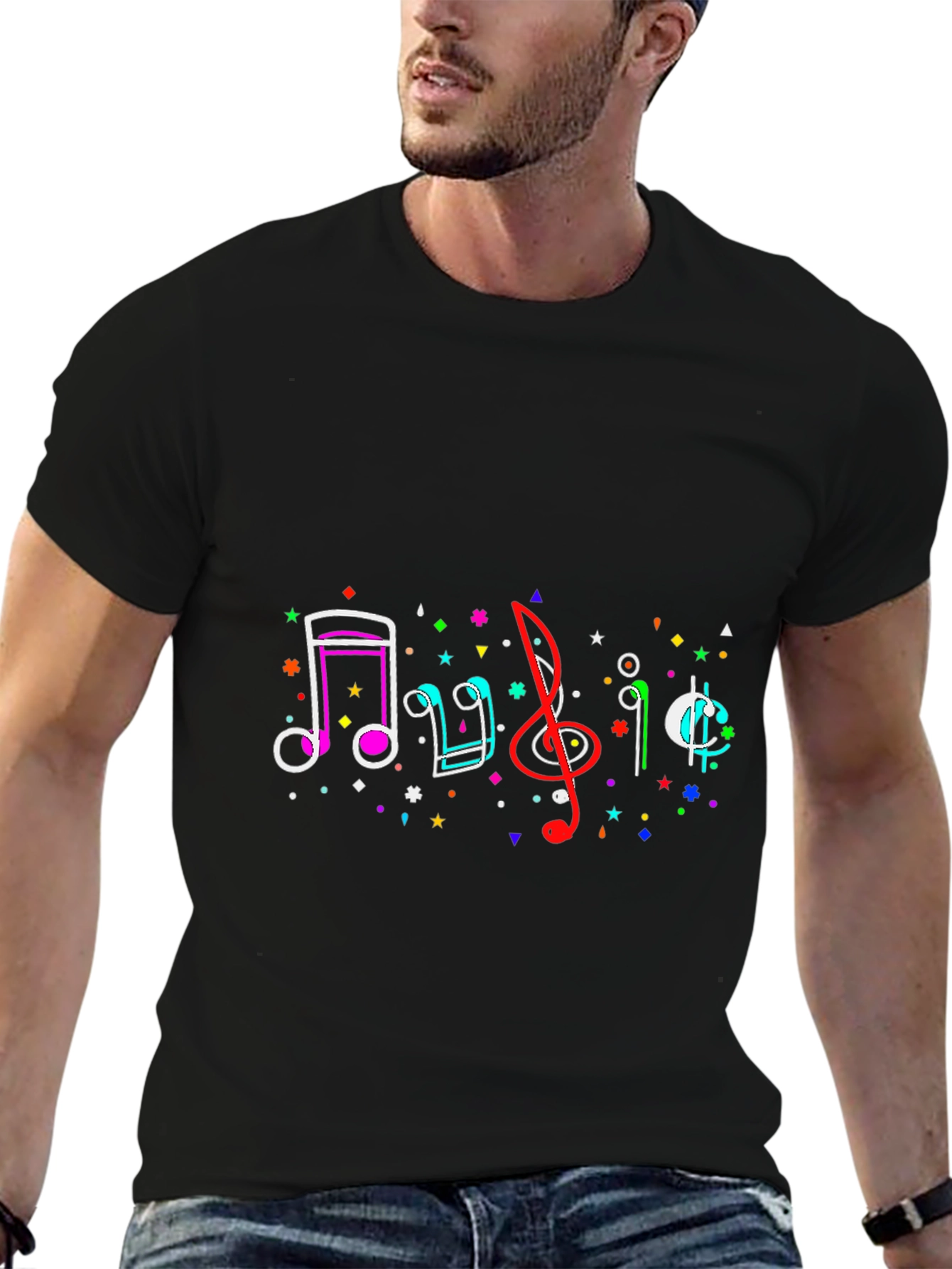 Musical Notes Graphic Tee - Black Casual T-Shirt
