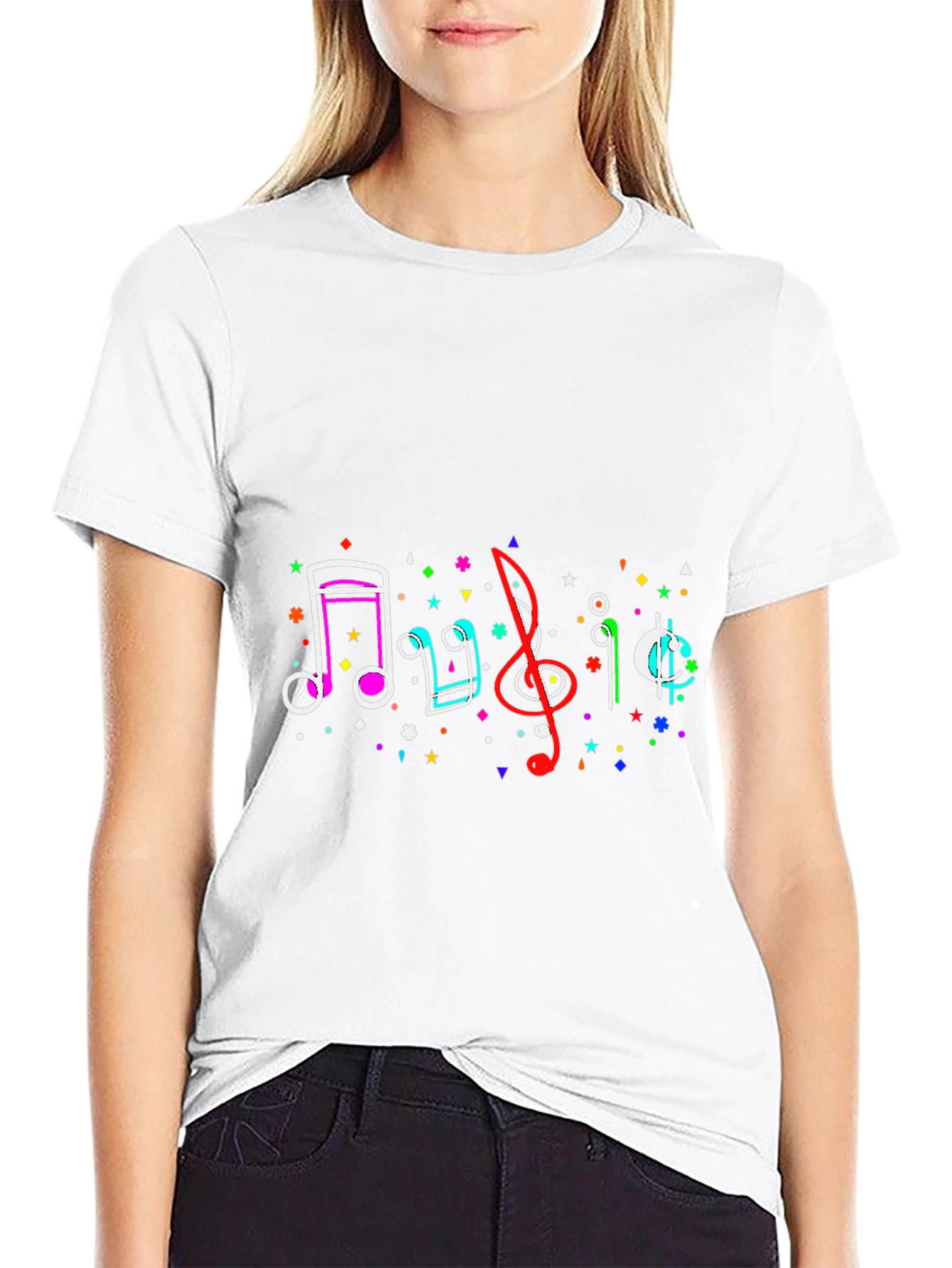 Musical Notes Graphic Tee - Black Casual T-Shirt