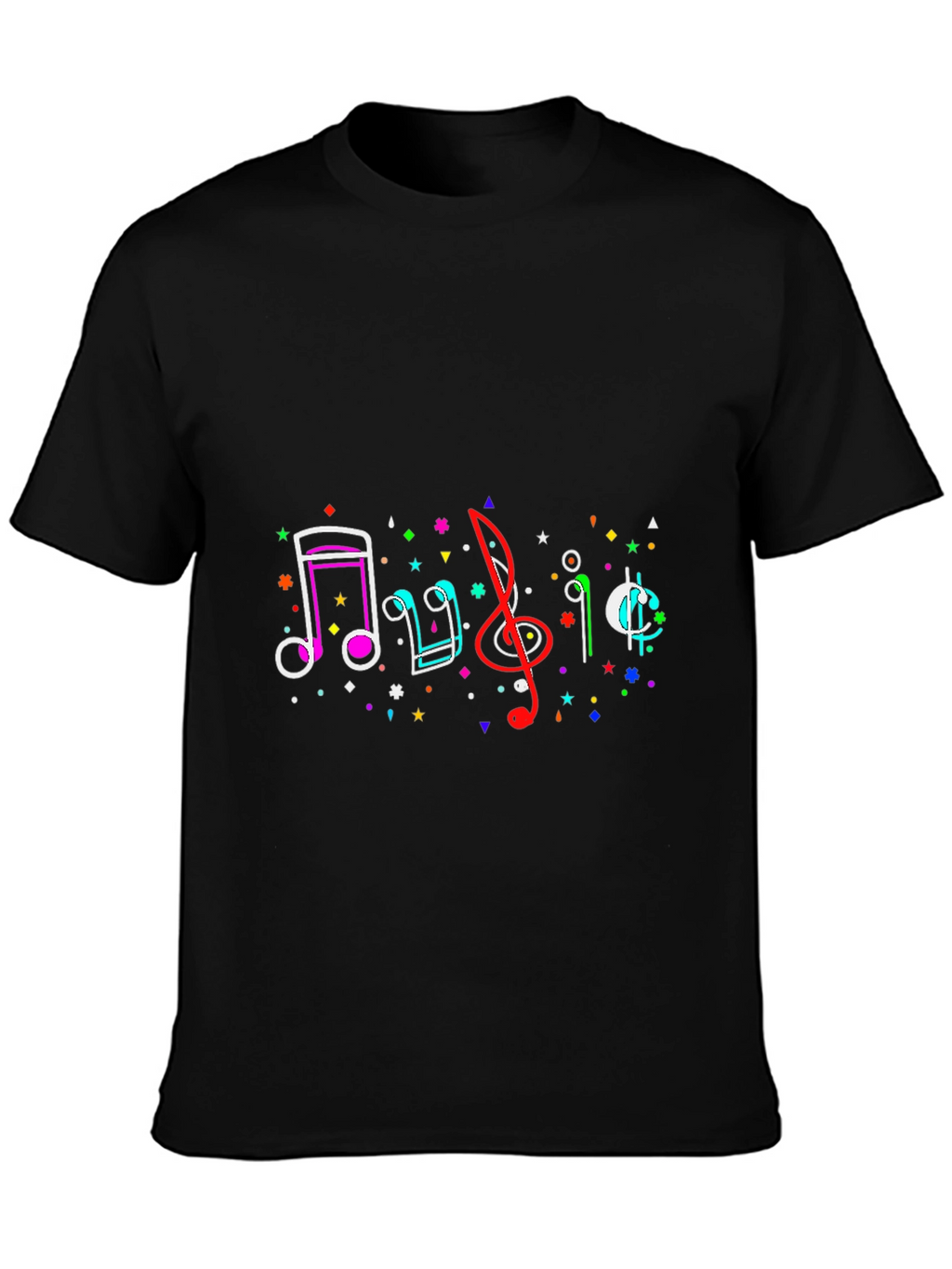 Musical Notes Graphic Tee - Black Casual T-Shirt