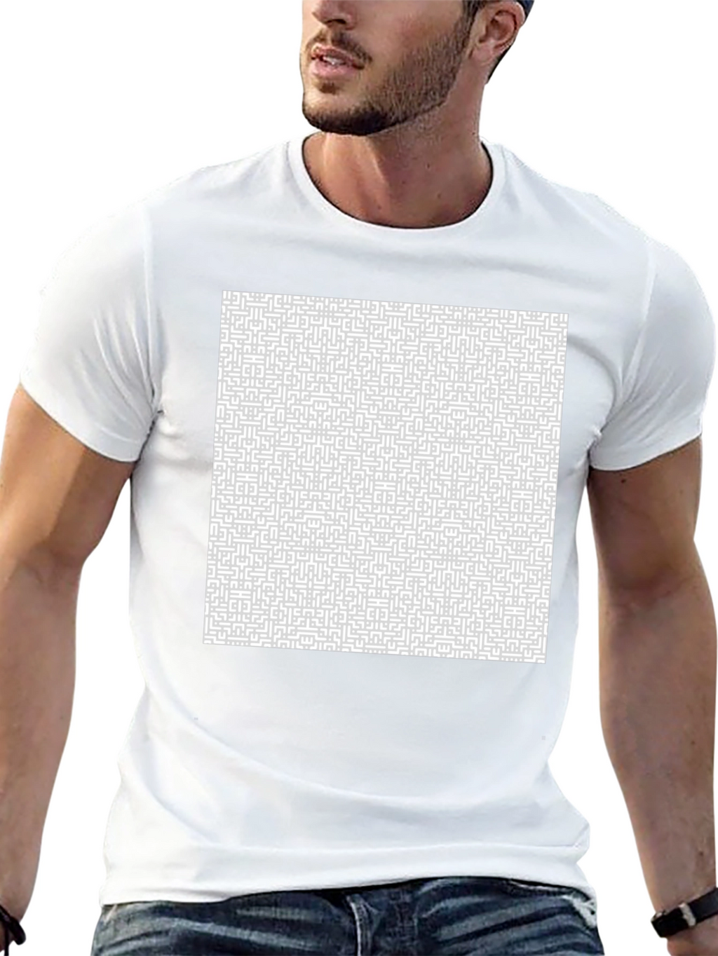 Maze Pattern Tee - Abstract Design Cotton T-Shirt